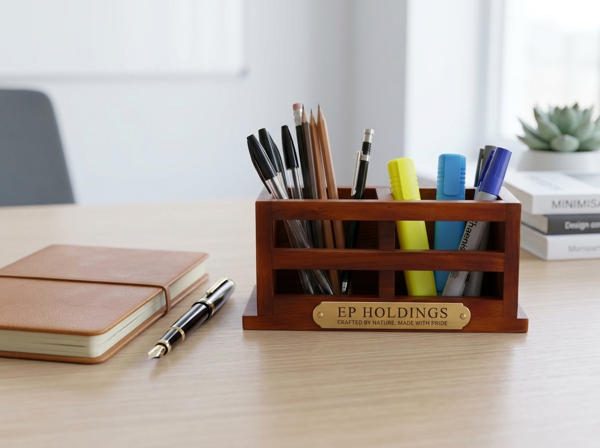 Handcrafted Dark Wooden Pen & Marker Holder