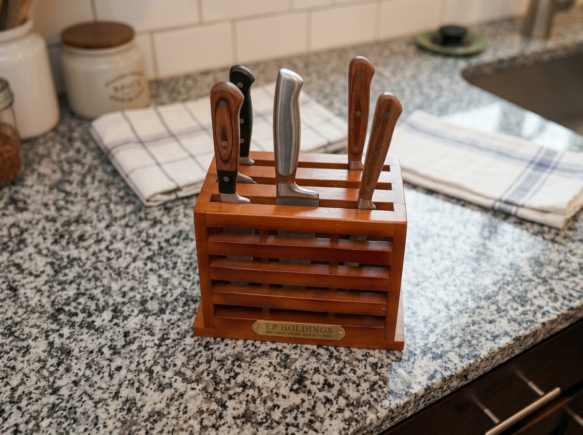 Handcrafted Dark Wooden Knife Block