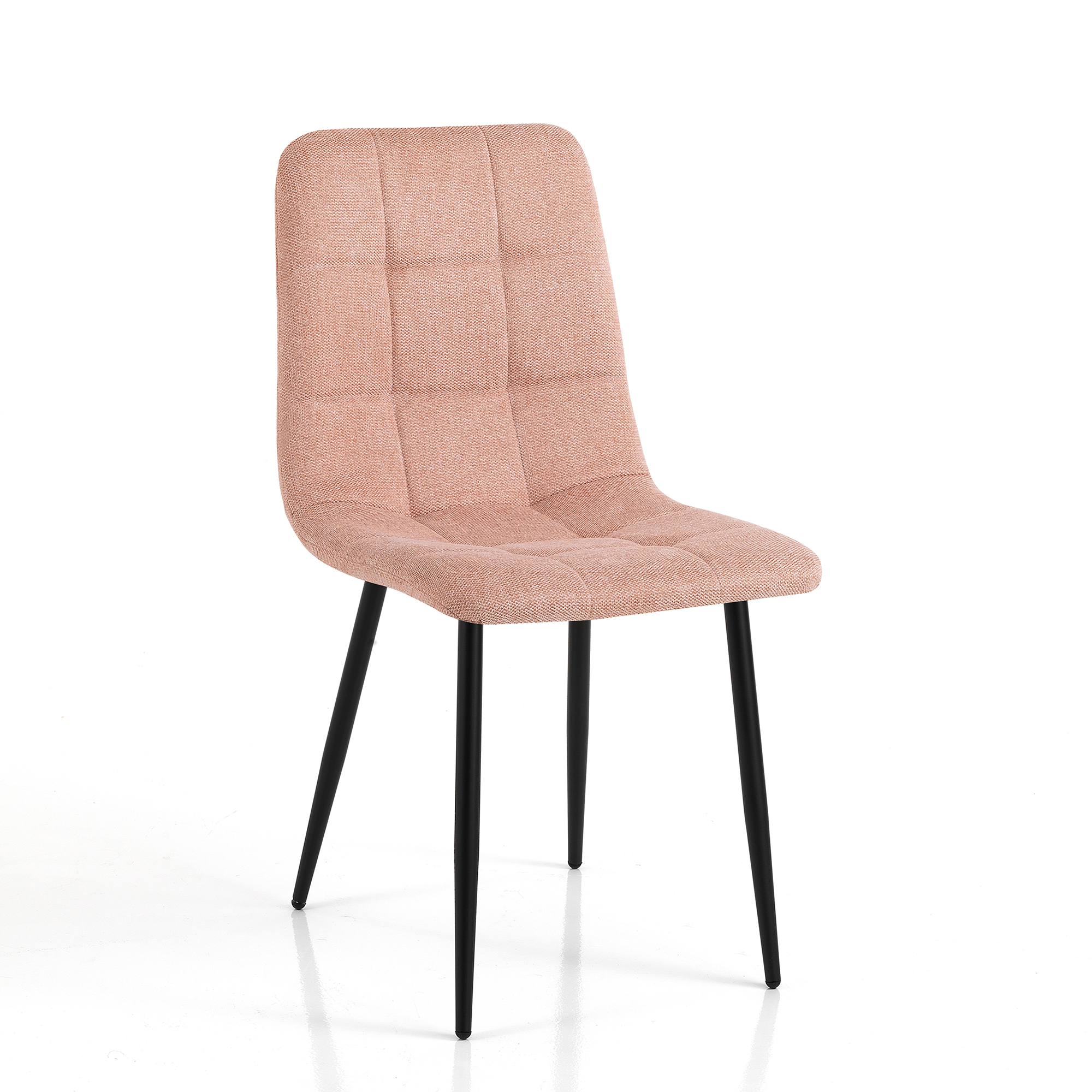 Sedia CORFU-B PINK in velluto rosa trapuntato con gambe nere