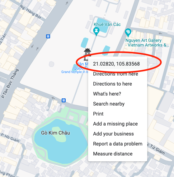 Lấy kinh độ vĩ độ trên google map