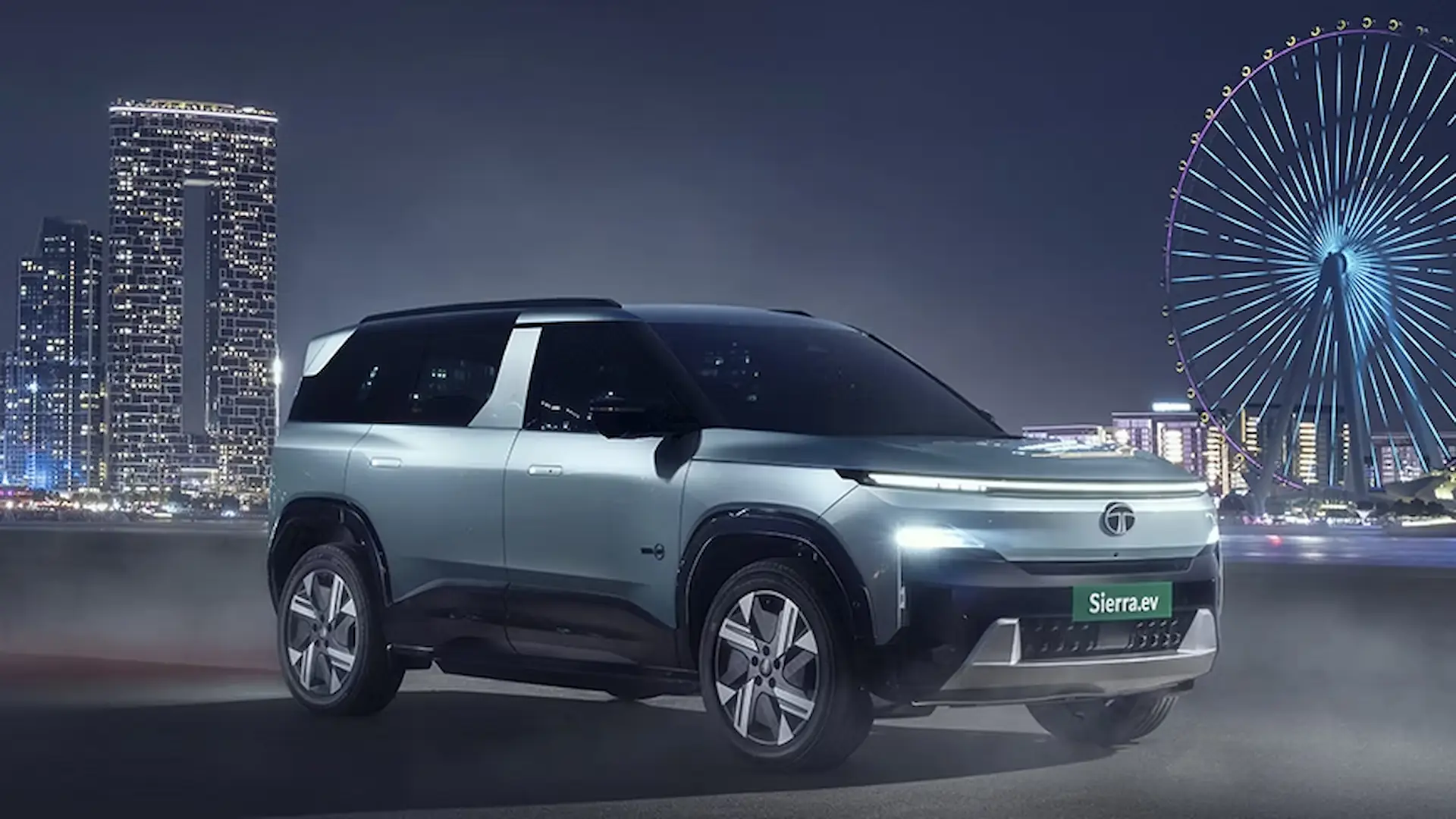 Tata Sierra.ev parked outdoors showcasing its design