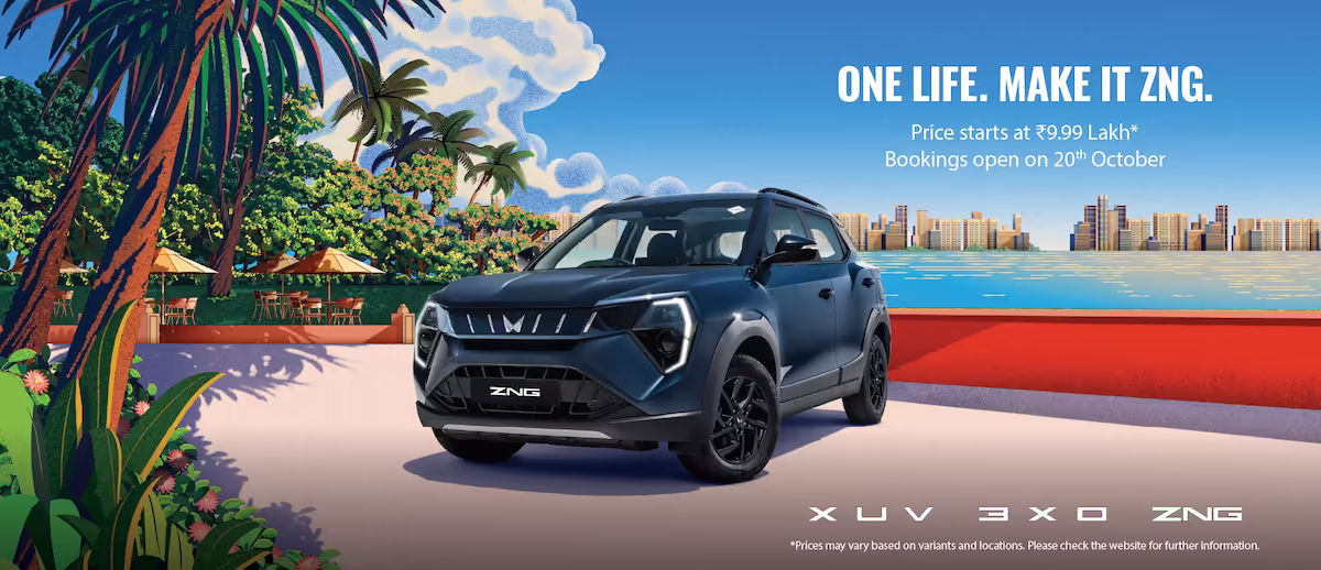 2026 Mahindra XUV 3XO ZNG front three-quarter exterior view