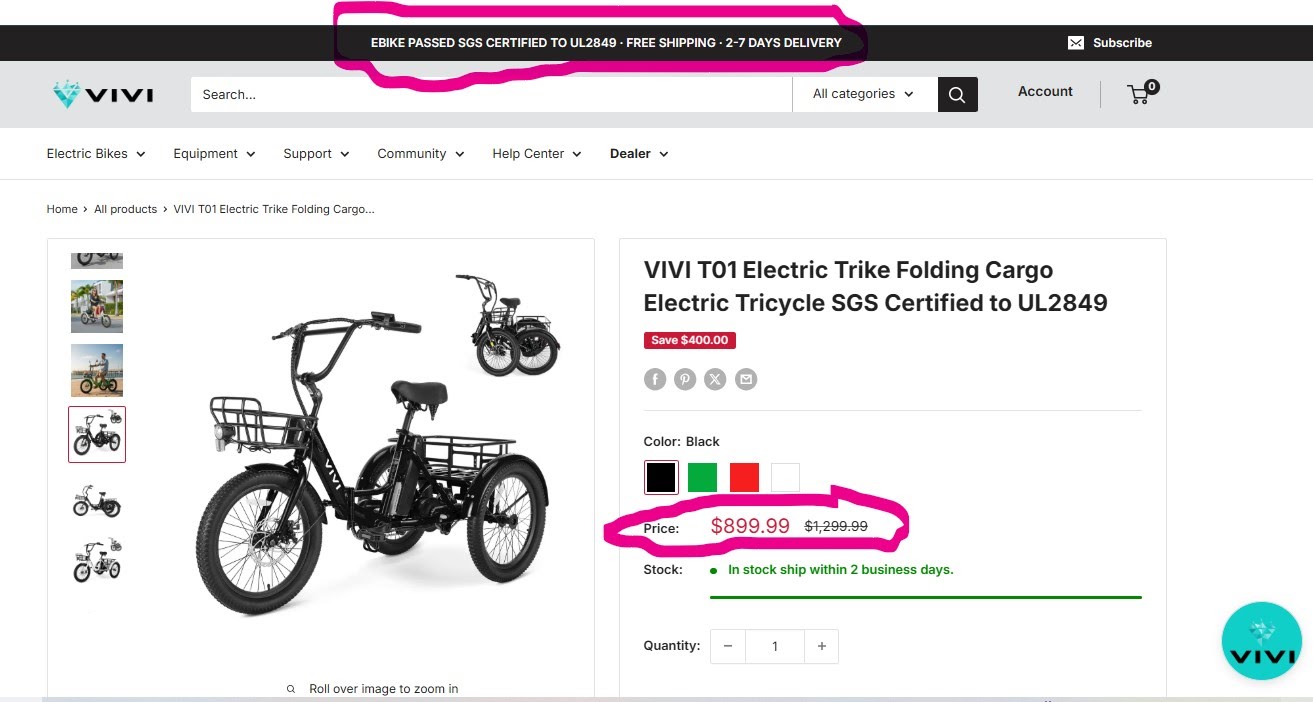 Vivi T01 Electric Trike Price
