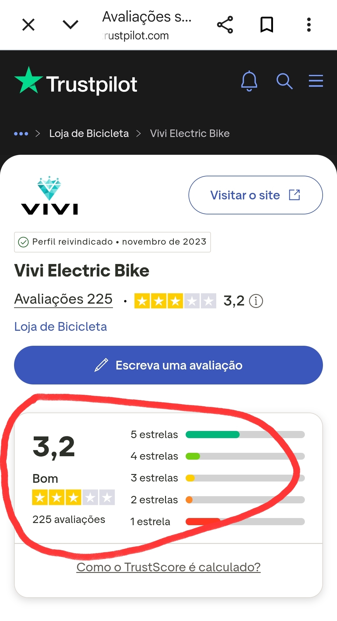 VIVI EBIKES customer review snapshot from Trustpilot demonstrating brand reliability and customer satisfaction ratings