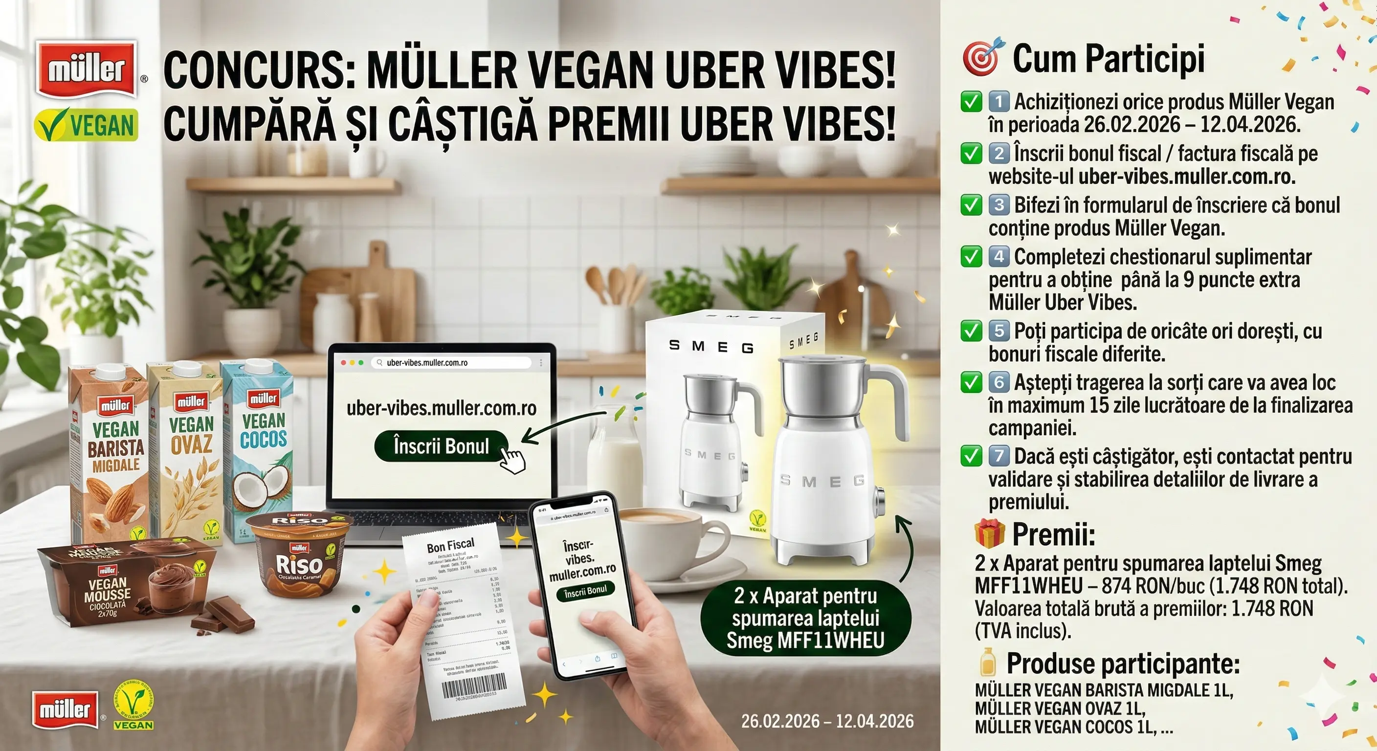 Concurs – Achiziționezi orice produs Müller Vegan de la Toate – Câștigă premii până pe 12 ap...
