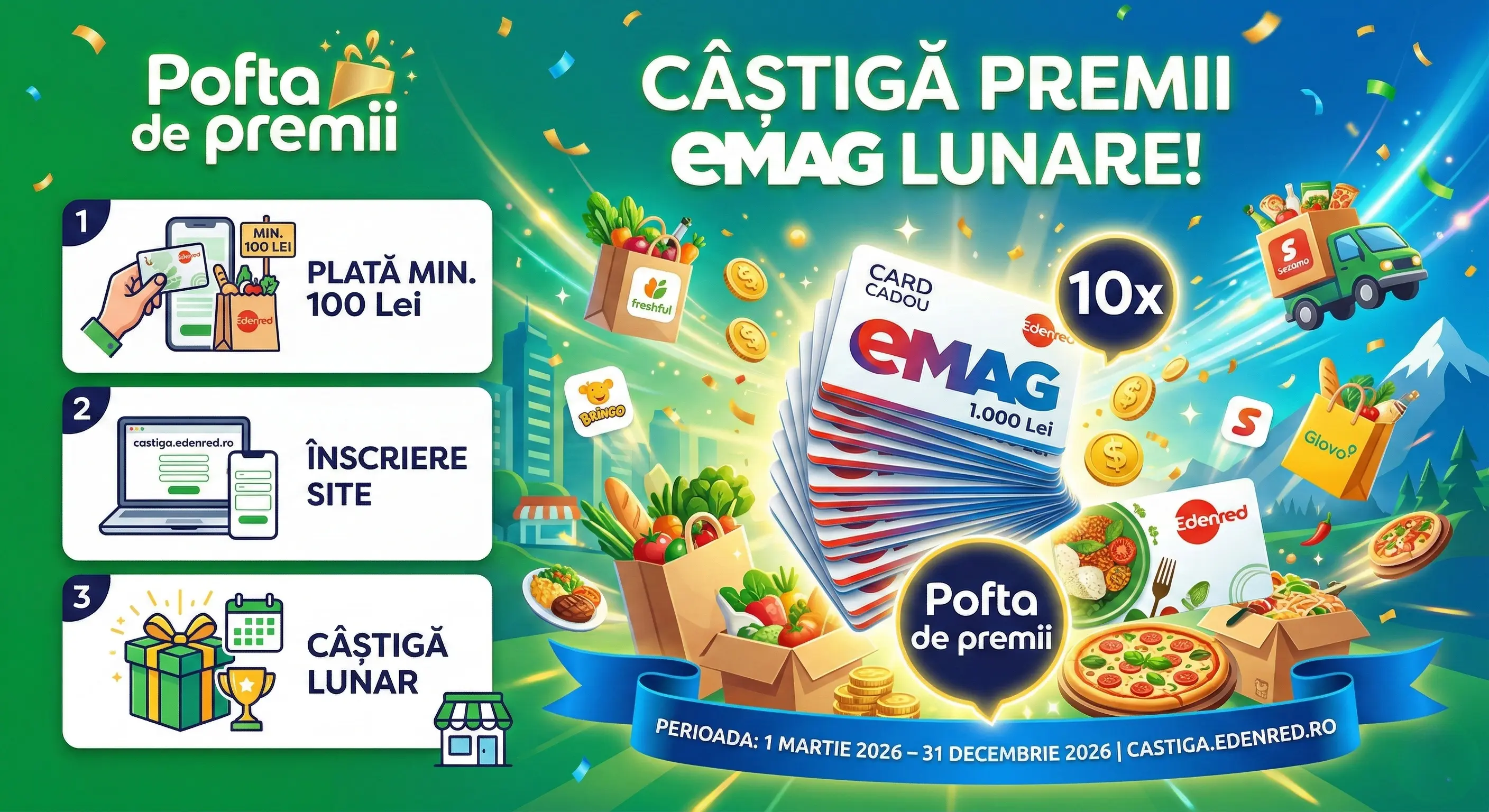 Concurs – Cu cardul de masă Edenred efectuezi o tranzacție de minimum 100 lei de la Magazine...
