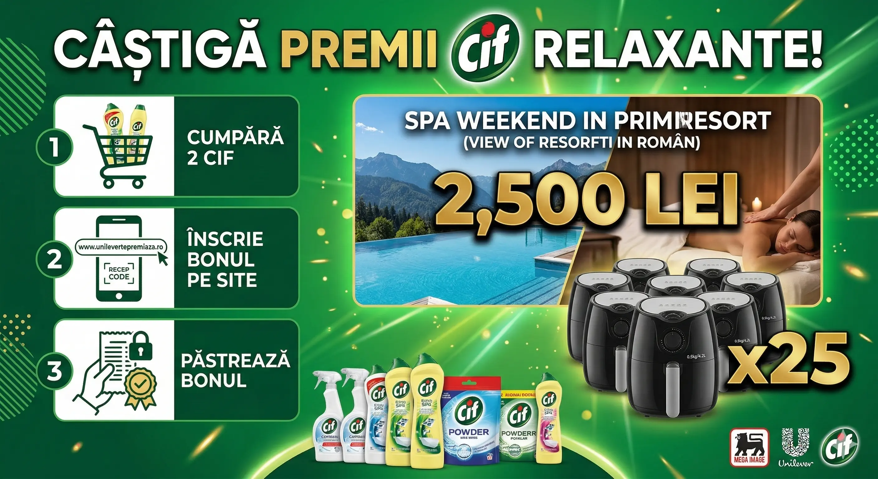 Concurs – Achiziționezi două produse Cif de la Mega Image – Câștigă premii până pe 8 aprilie...