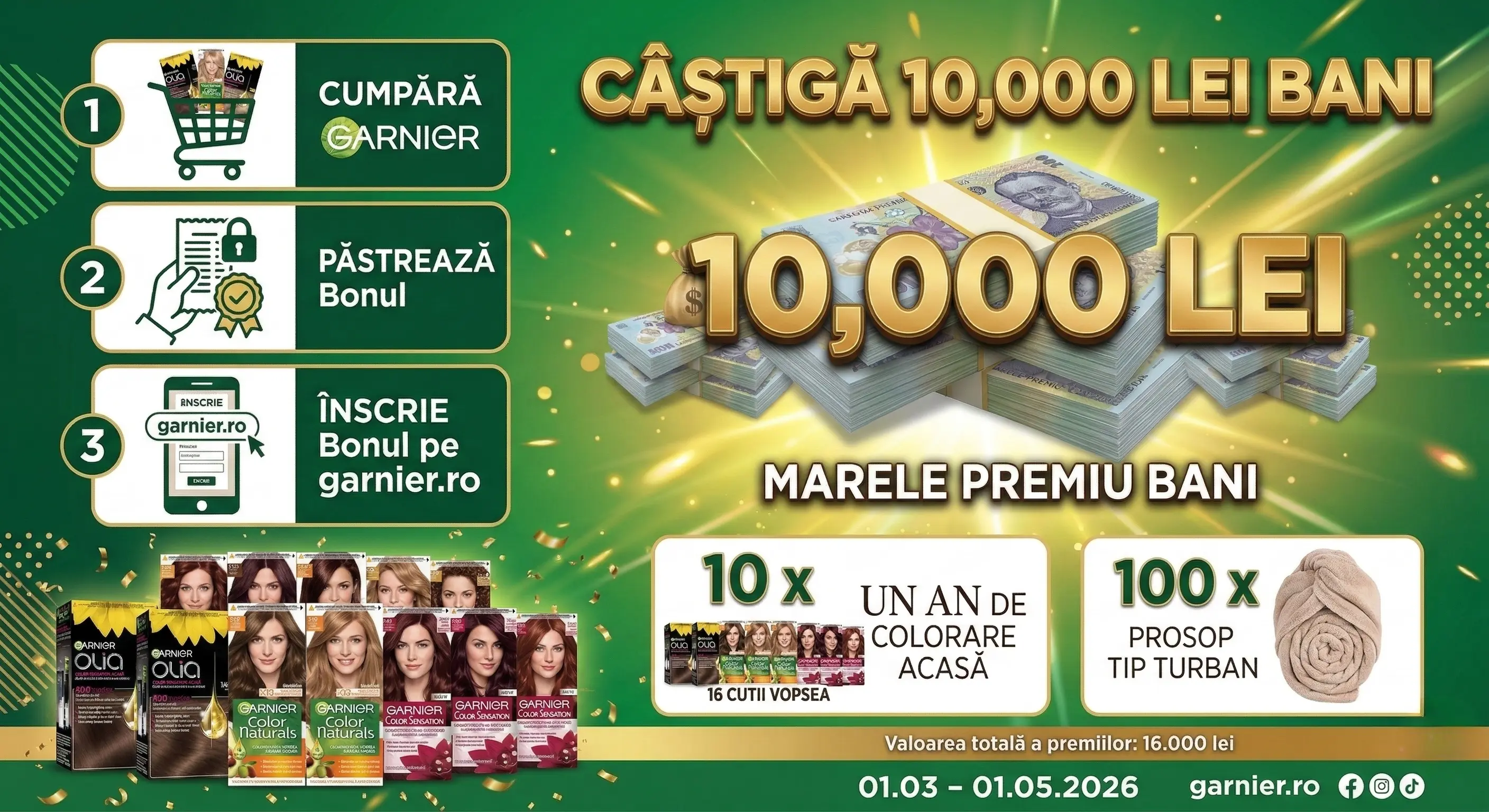 Concurs – Achiziționezi orice produs de colorare a părului Garnier de la Toate – Câștigă pre...