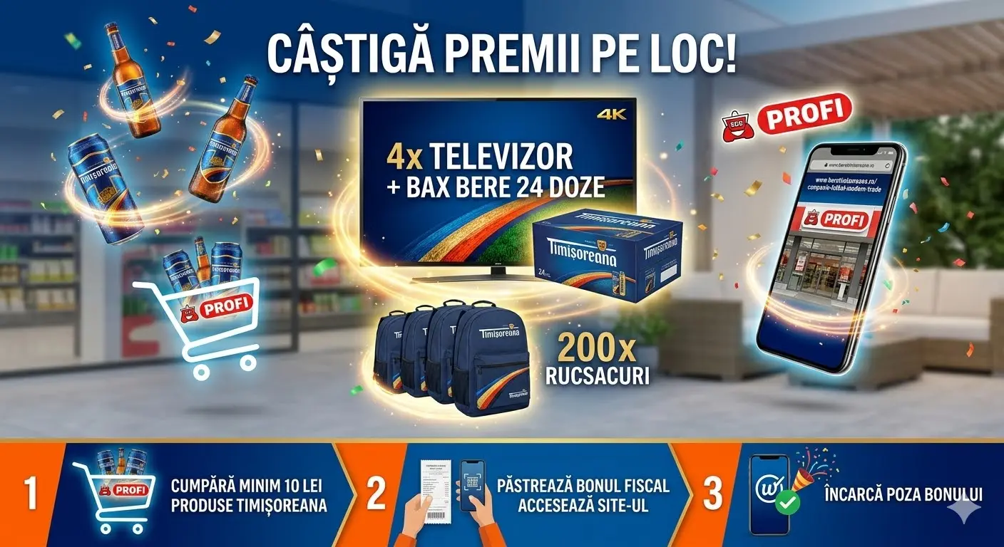 Concurs – Achiziționezi Timișoreana de minim 10 lei de la Profi – Câștigă premii până pe 15 ...