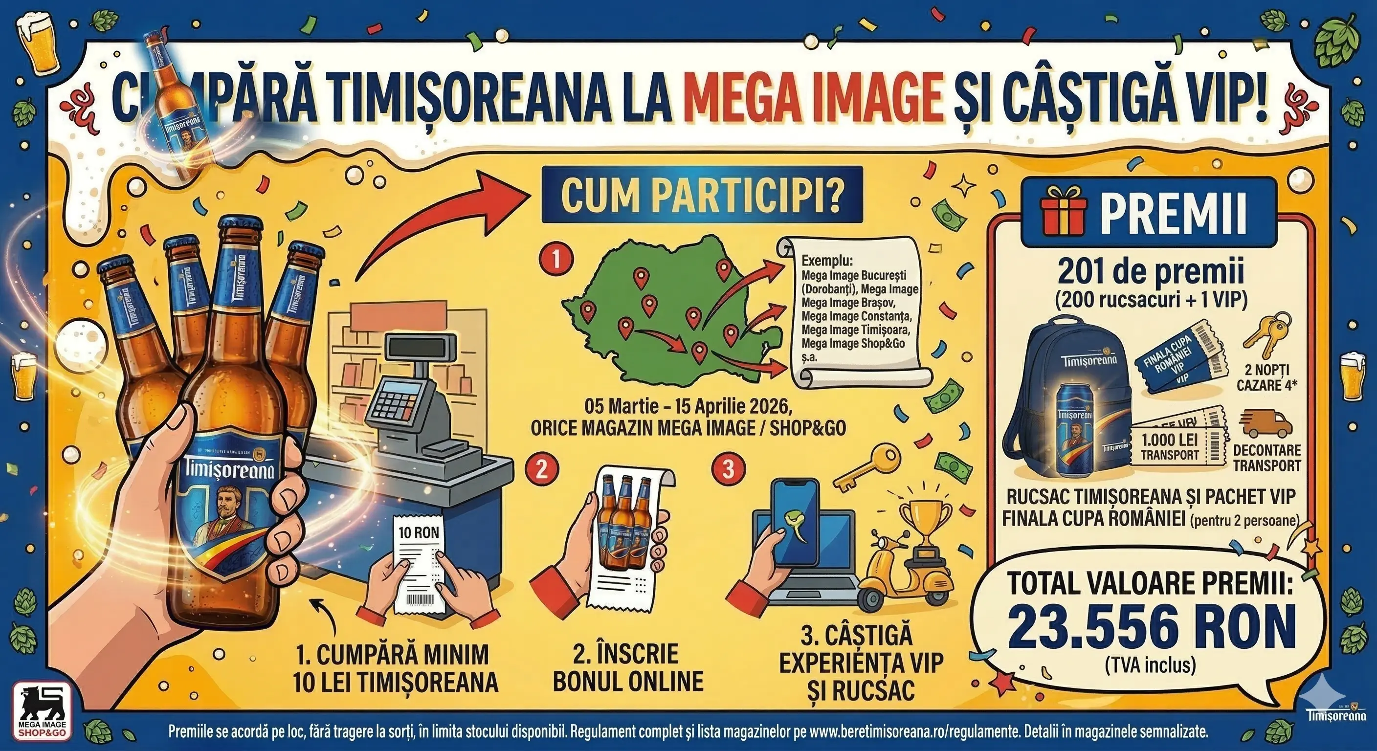 Concurs – Achiziționezi Timișoreana de minim 10 lei de la Mega– Câștigă premii până pe 15 ap...