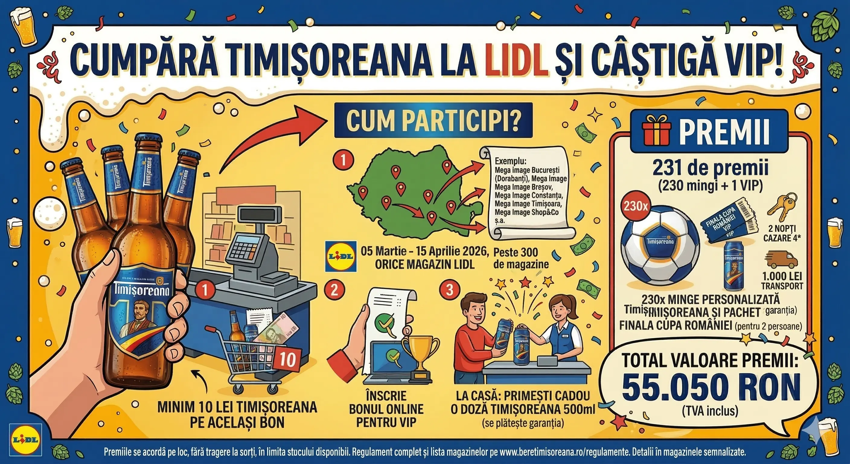 Concurs – Achiziționezi Timișoreana de minim 10 lei de la Lidl – Câștigă premii până pe 15 a...