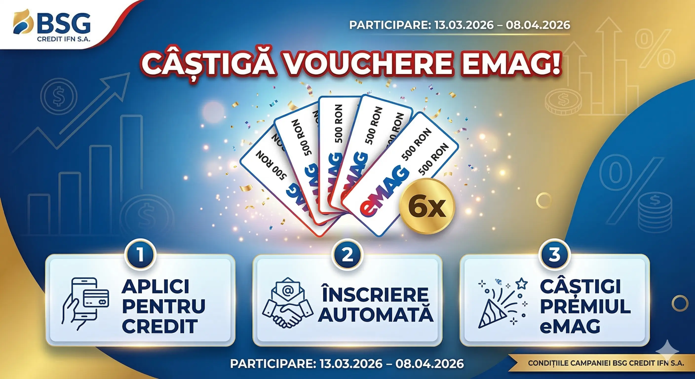 💸 Câștigă un voucher eMAG cu BSG Credit! ✨ - Concurs Gratuit | Concursier