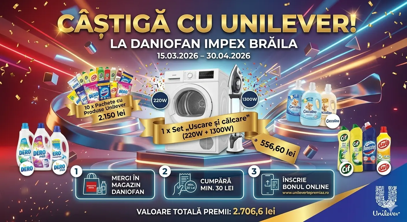 Concurs – Achiziționează produse participante de minim 30 lei de la Daniofan Impex – Câștigă...