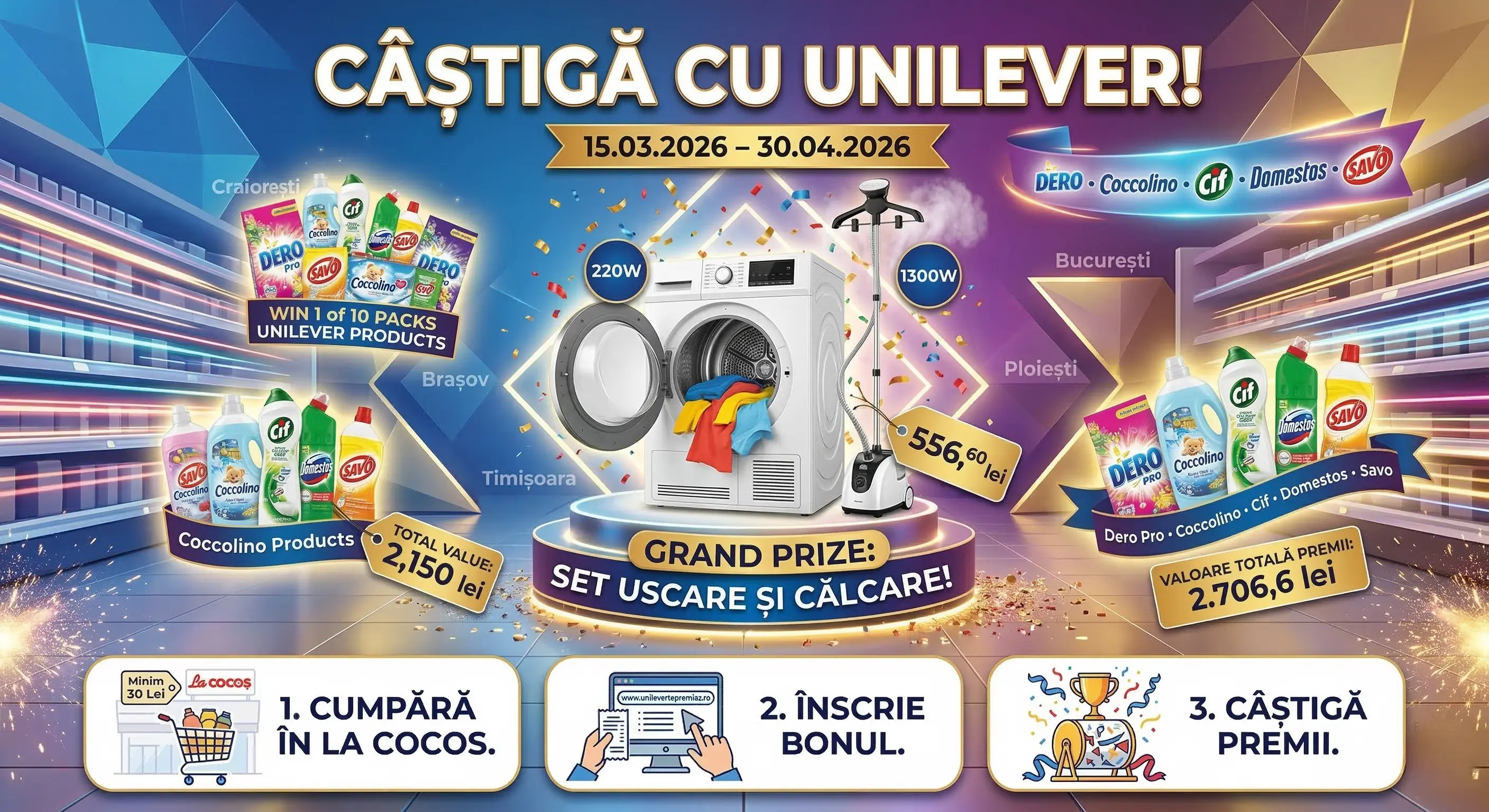 Concurs – Achiziționează produse participante de minim 30 lei de la La Cocos – Câștigă premi...