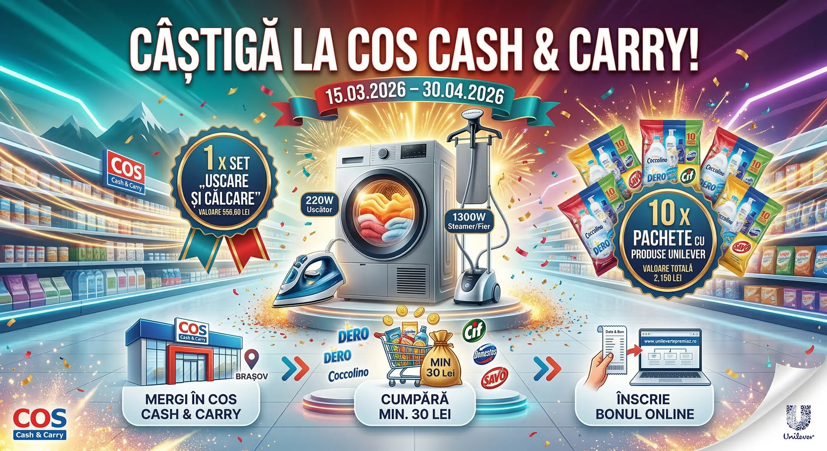 Concurs – Achiziționează produse participante de minim 30 lei de la Cos 2000 – Câștigă premi...