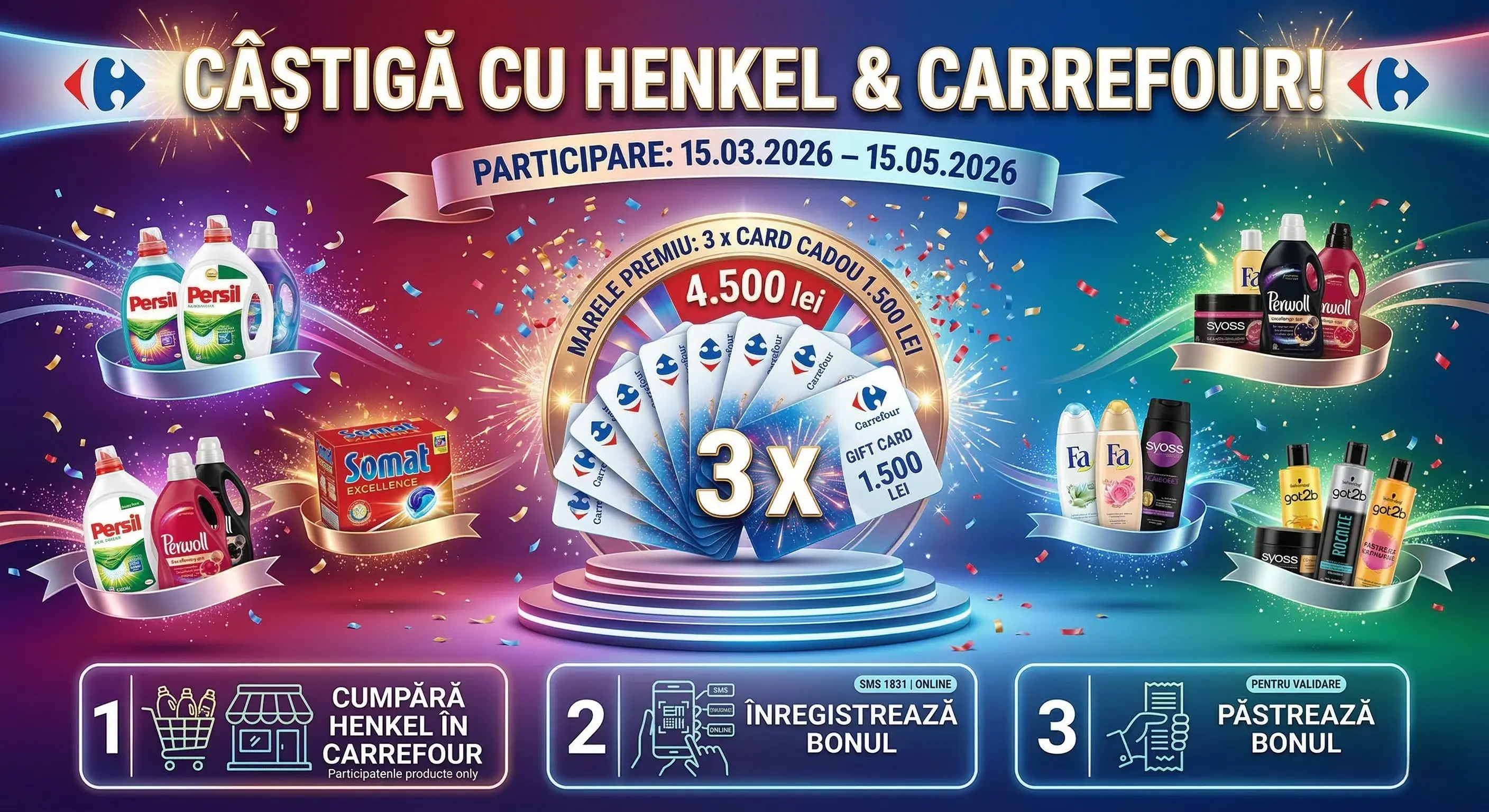 Concurs – Achiziționează orice produs participant din mărcile Henkel de la Carrefour – Câști...