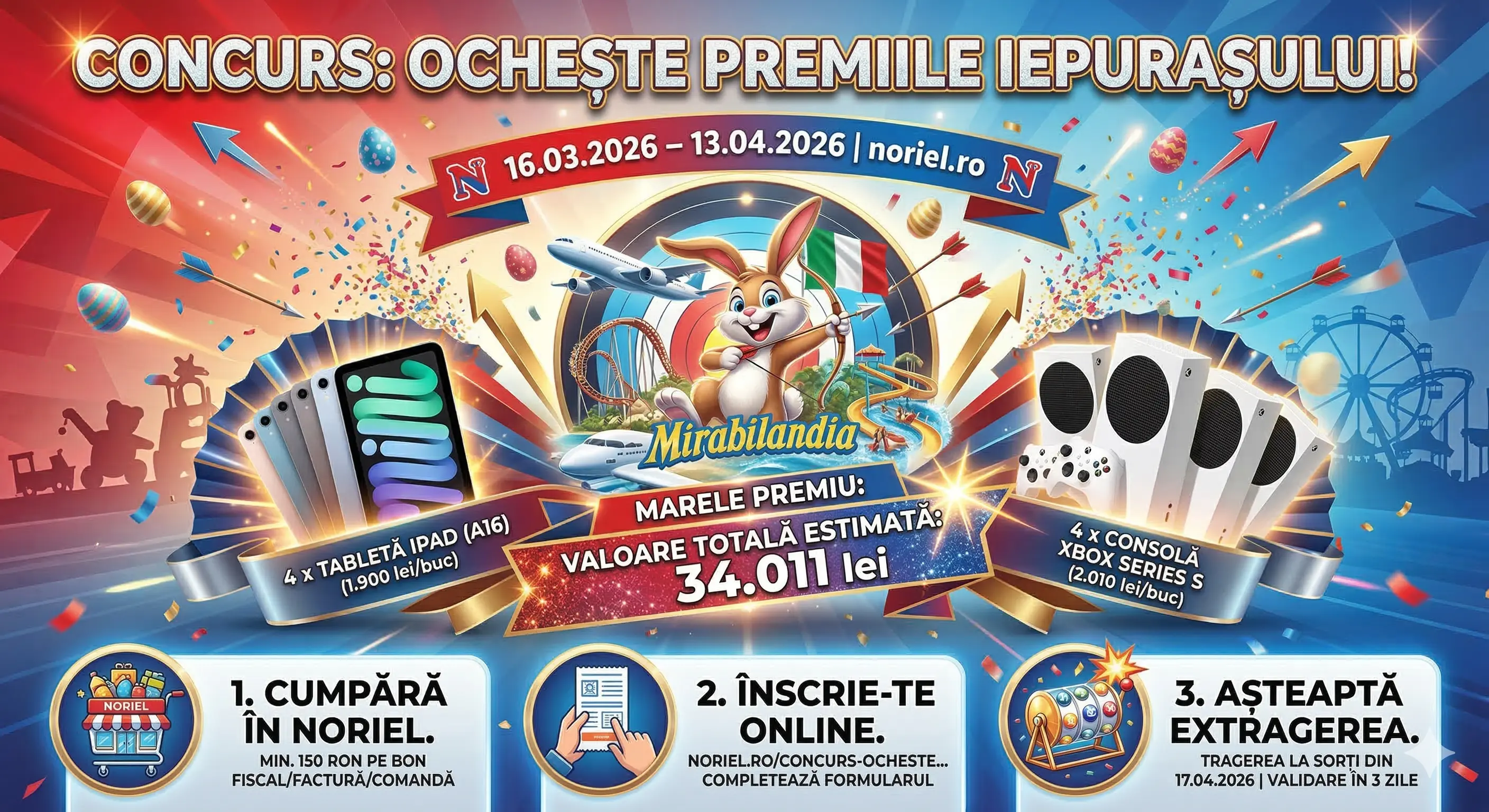 Concurs – Achiziționează produse de minim 150 RON de la Noriel – Câștigă premii până pe 13 a...