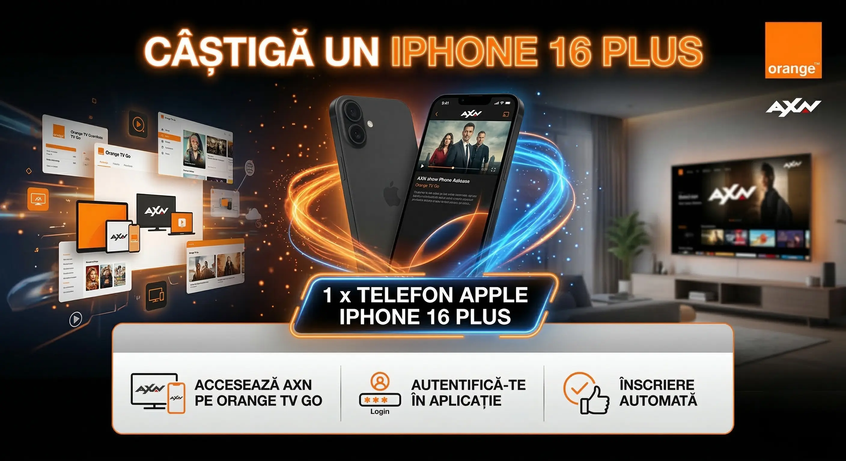 📱 Câștigă un iPhone 16 Plus cu AXN și Orange TV Go! ✨ - Concurs Gratuit | Concursier