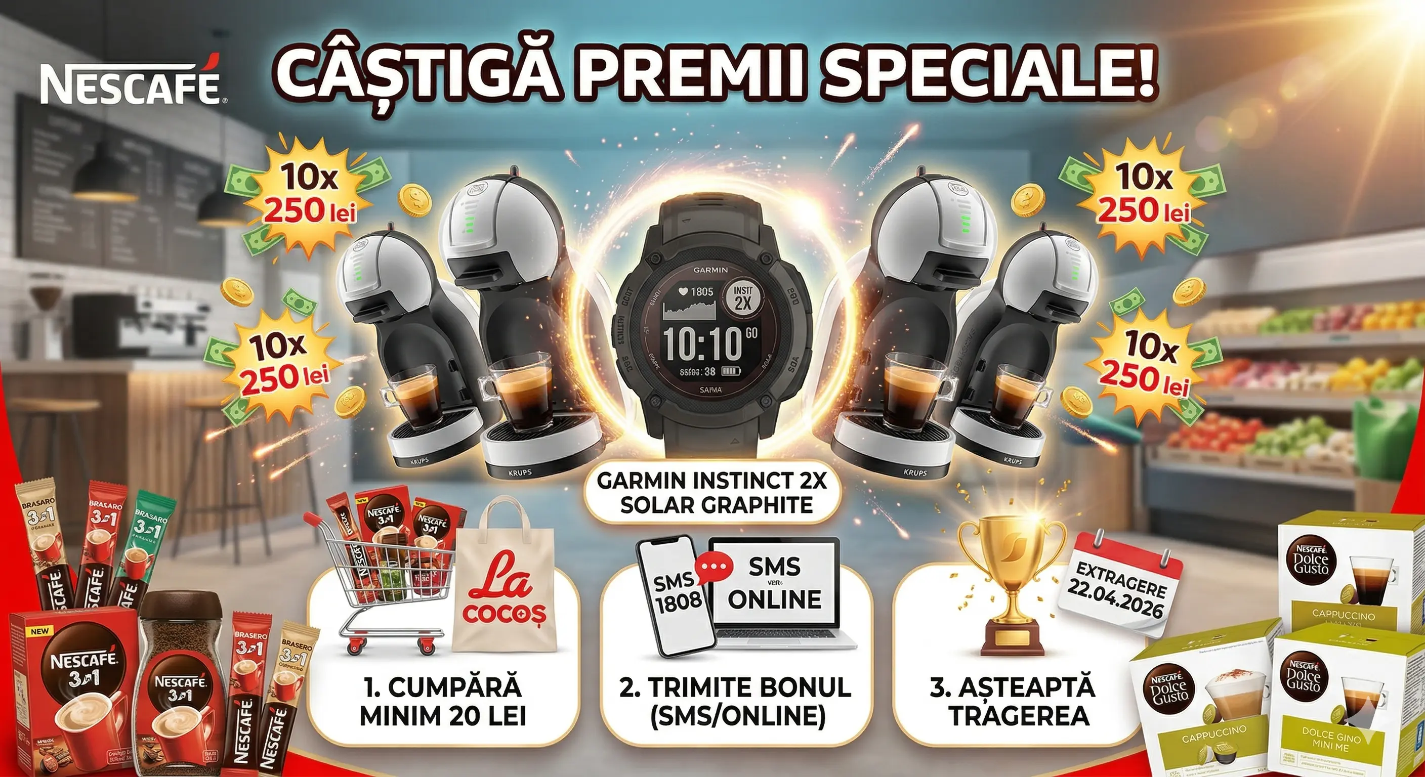 Concurs – Achiziționează Nescafe participante de min. 20 lei de la La Cocos – Câștigă premii...