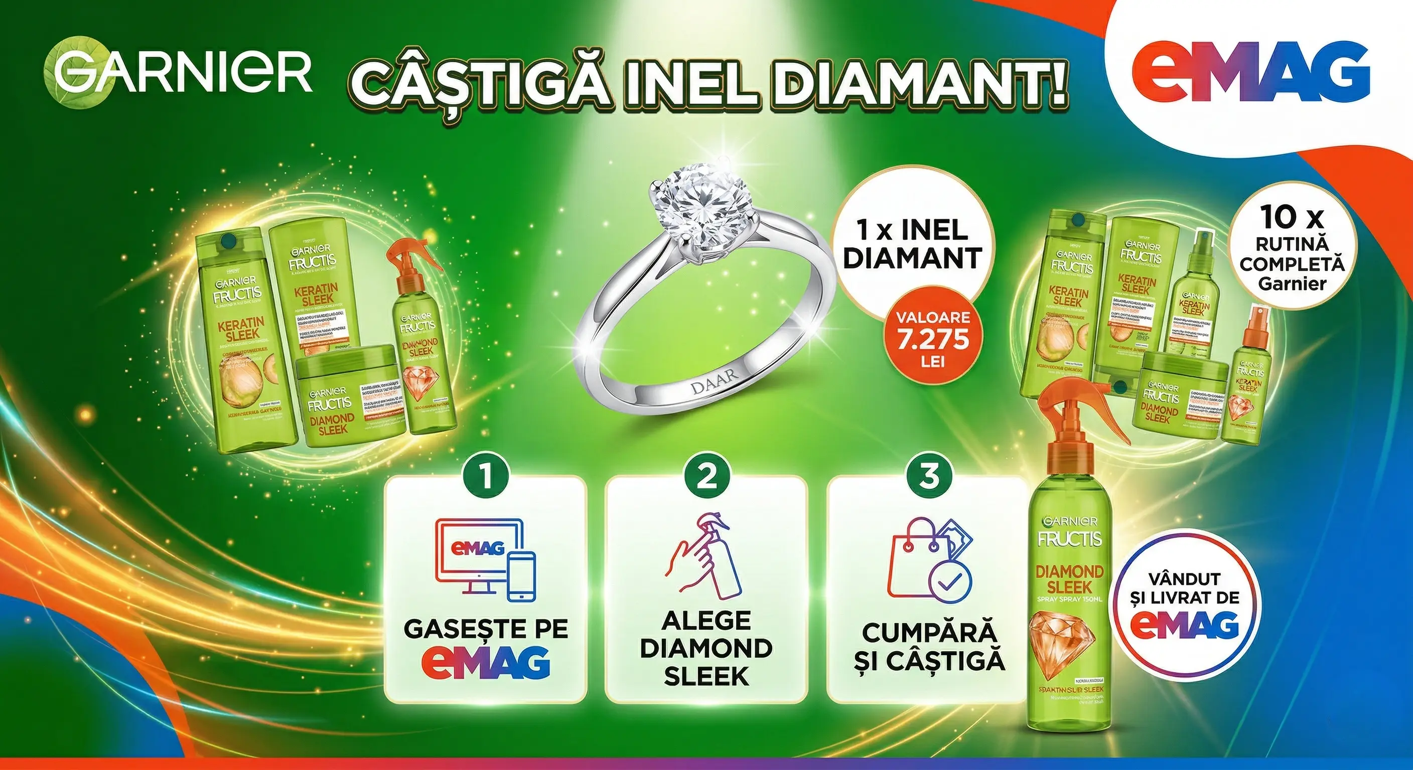 Concurs – Spray Garnier Fructis Diamond Sleek 150ml de la eMAG – Câștigă premii până pe 16 a...