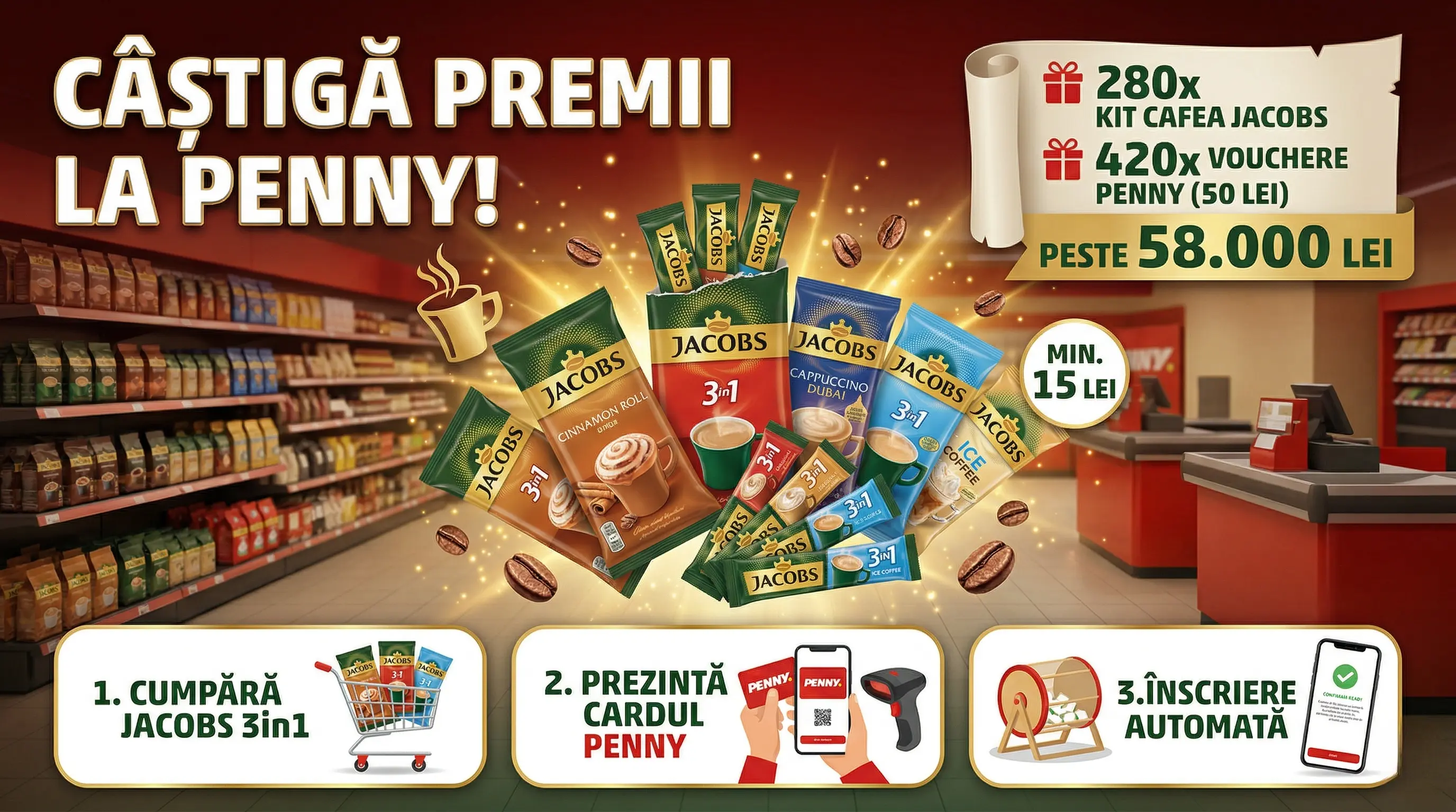 Concurs – Achiziționezi produse Jacobs 3in1 de min. 15 lei de la Penny – Câștigă premii până...