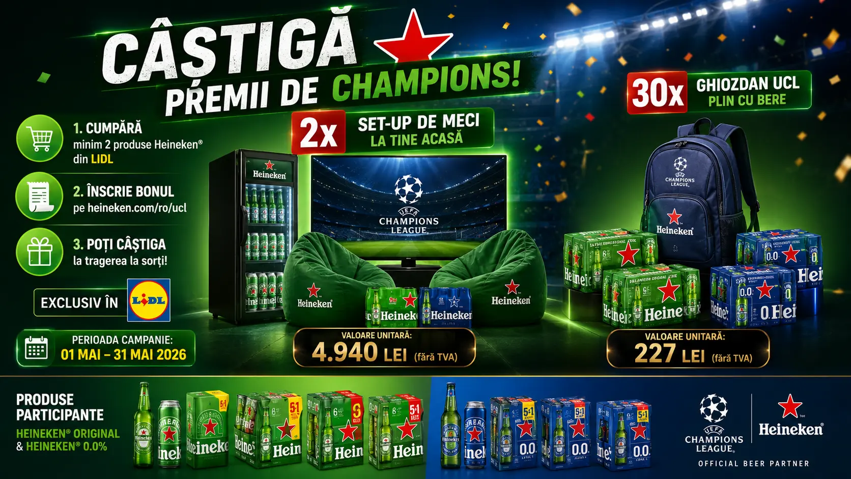 Concurs Concurs Heineken la Lidl: Câștigă Set-up de Meci Acasă (până pe 31 Mai) - câștigă...