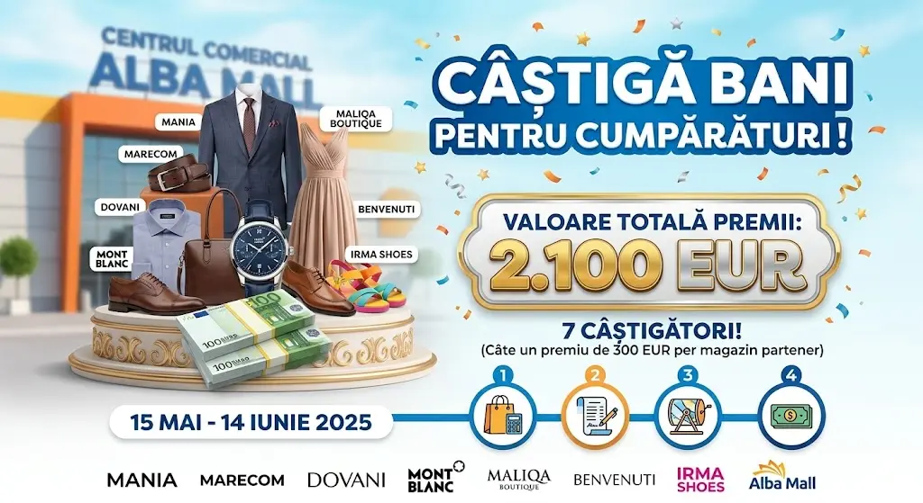 Concurs Alba Mall: Câștigă 300 EUR! Cumpără de 200 lei (până pe 14 Iun) - Concursier