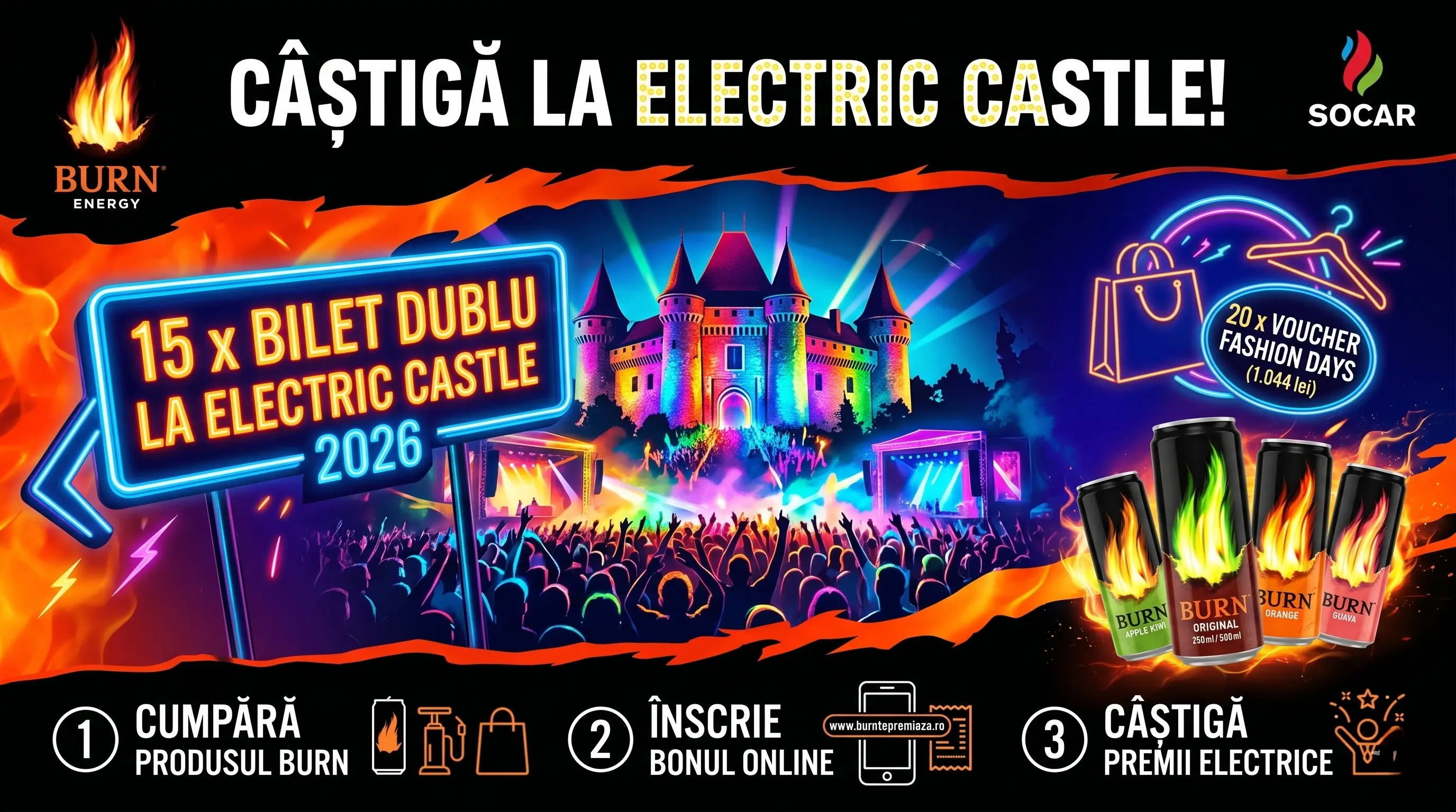 Concurs BURN la SOCAR: Câștigă Bilete Electric Castle (până pe 18 Iun) - Concursier