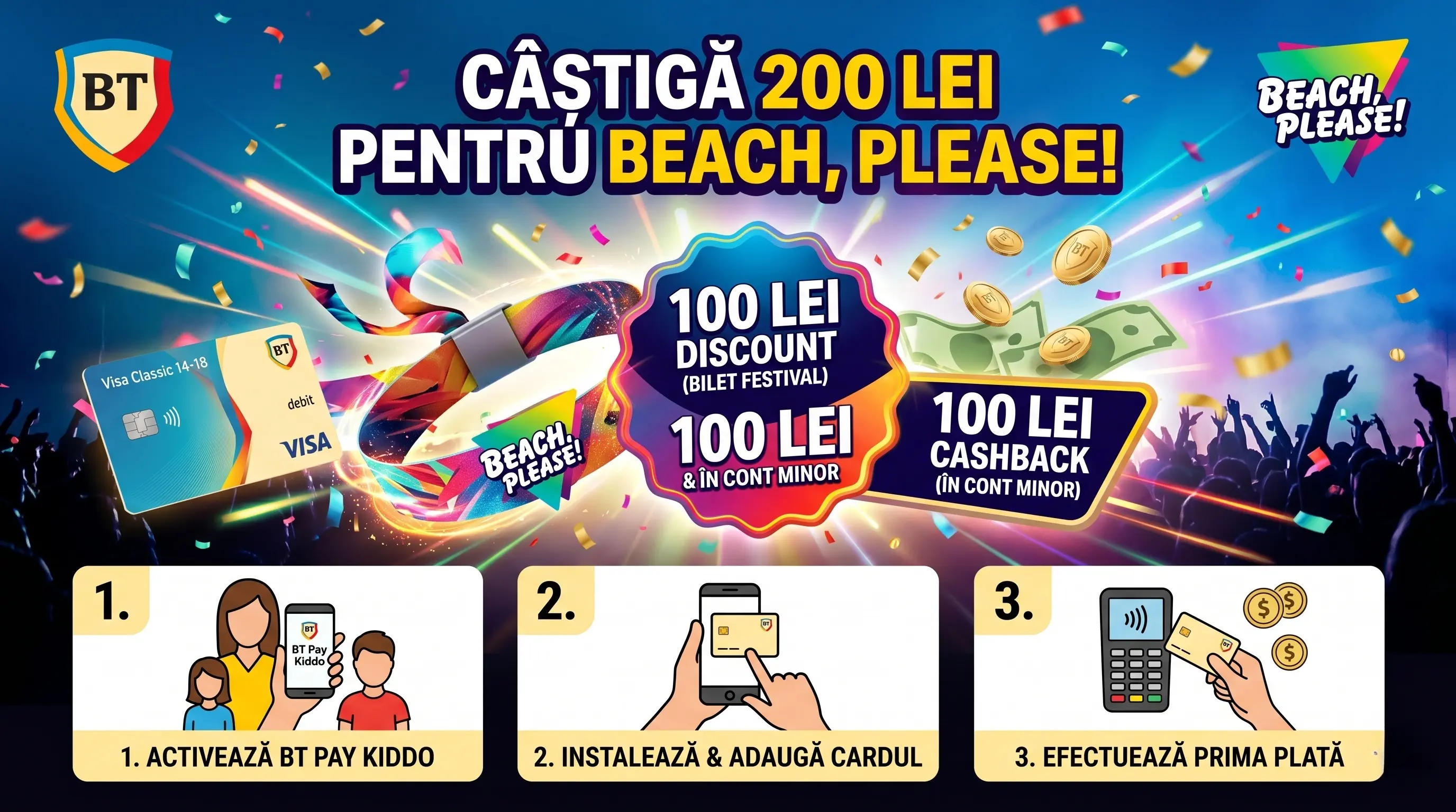Concurs BT: Câștigă 200 lei Beach, Please! cu cardul minorului (până pe 31 Mai) - Concursier