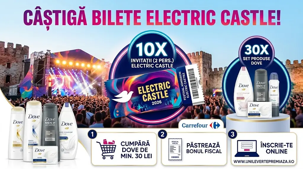 Concurs Dove Carrefour: Cumpără de 30 lei și Câștigă Electric Castle (până pe 02 Iun) -...
