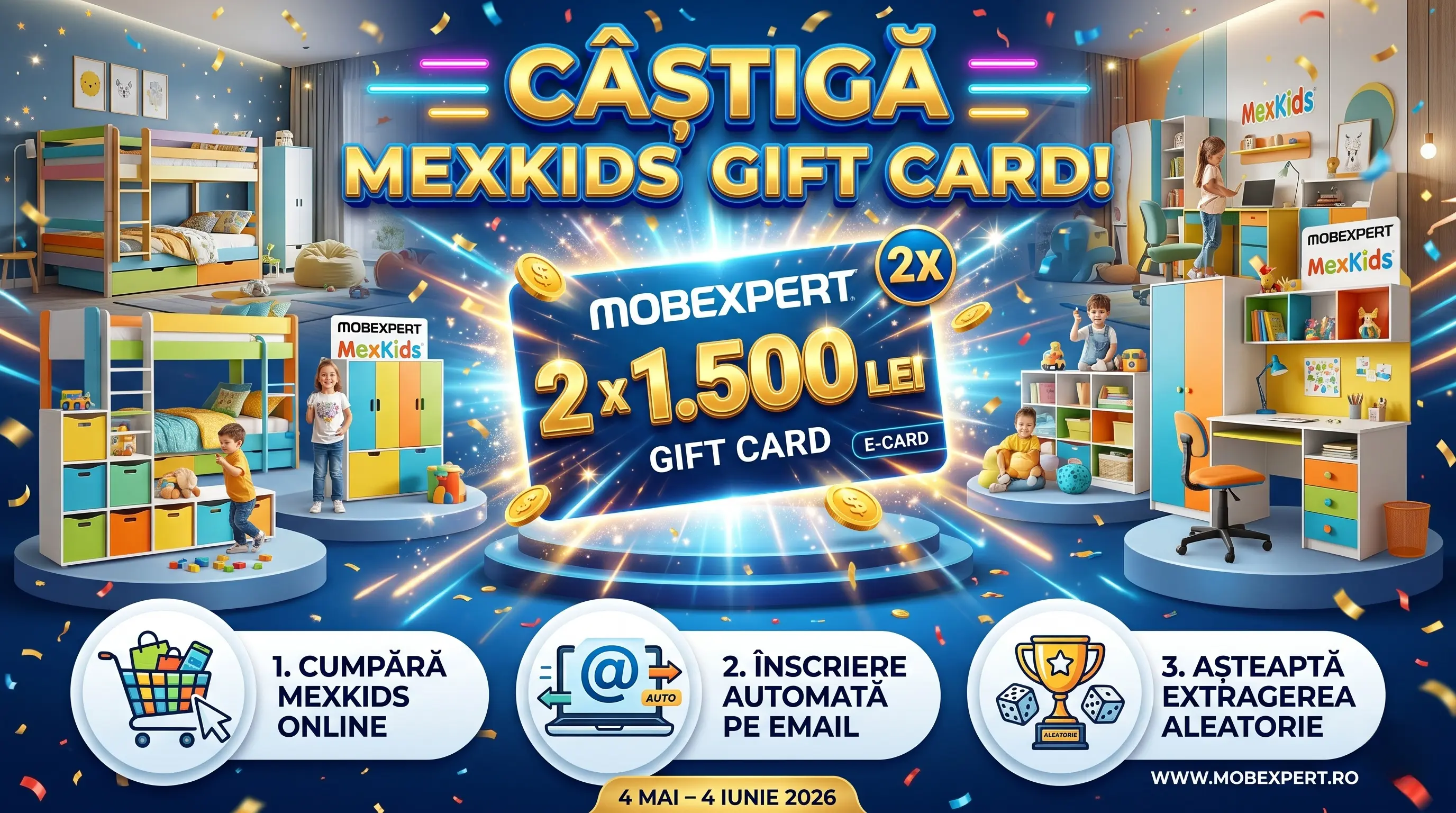 Concurs MexKids Mobexpert: Câștigă 2x e-Gift Card 1.500 Lei (până pe 4 Iun) - Concursier