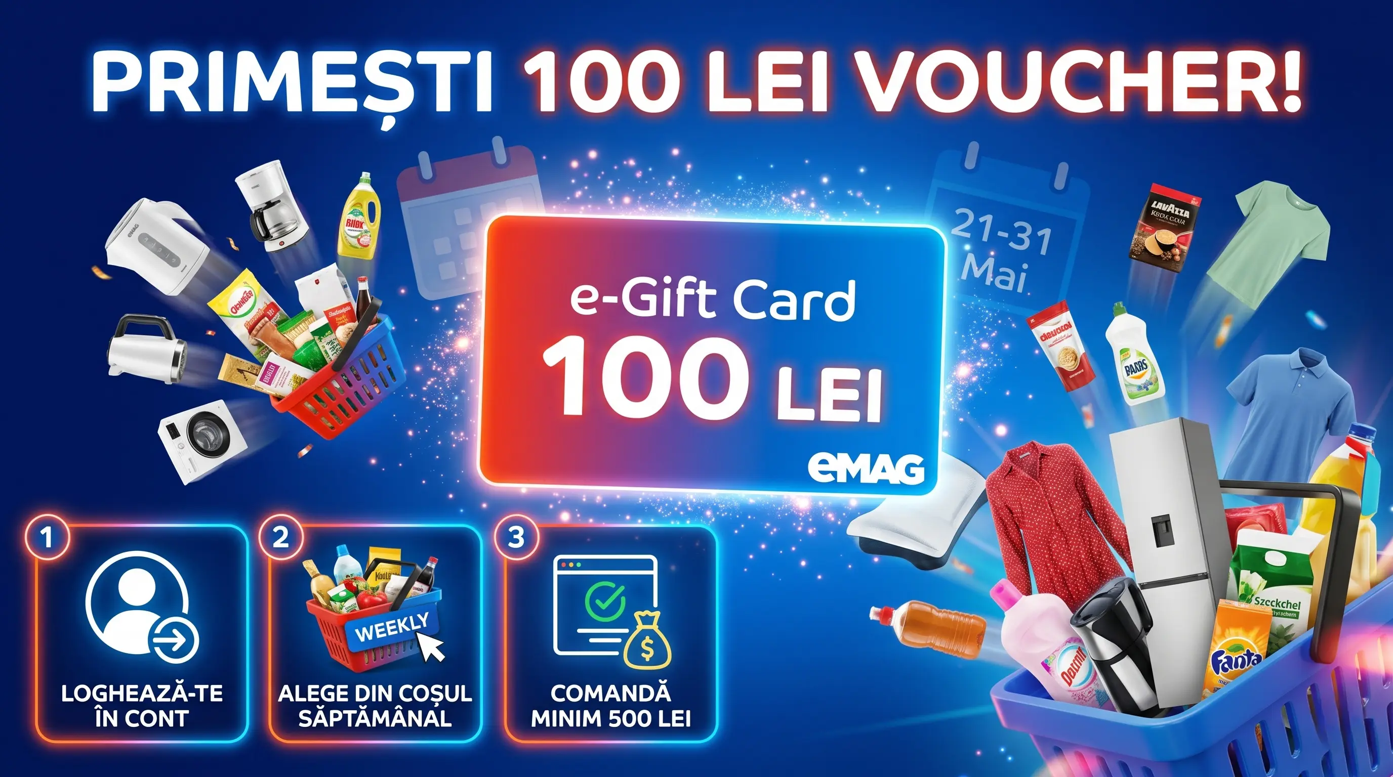 Ofertă eMAG: Cumpără de 500 lei și primești Card Cadou 100 lei (până pe 31 Mai) - Concursier