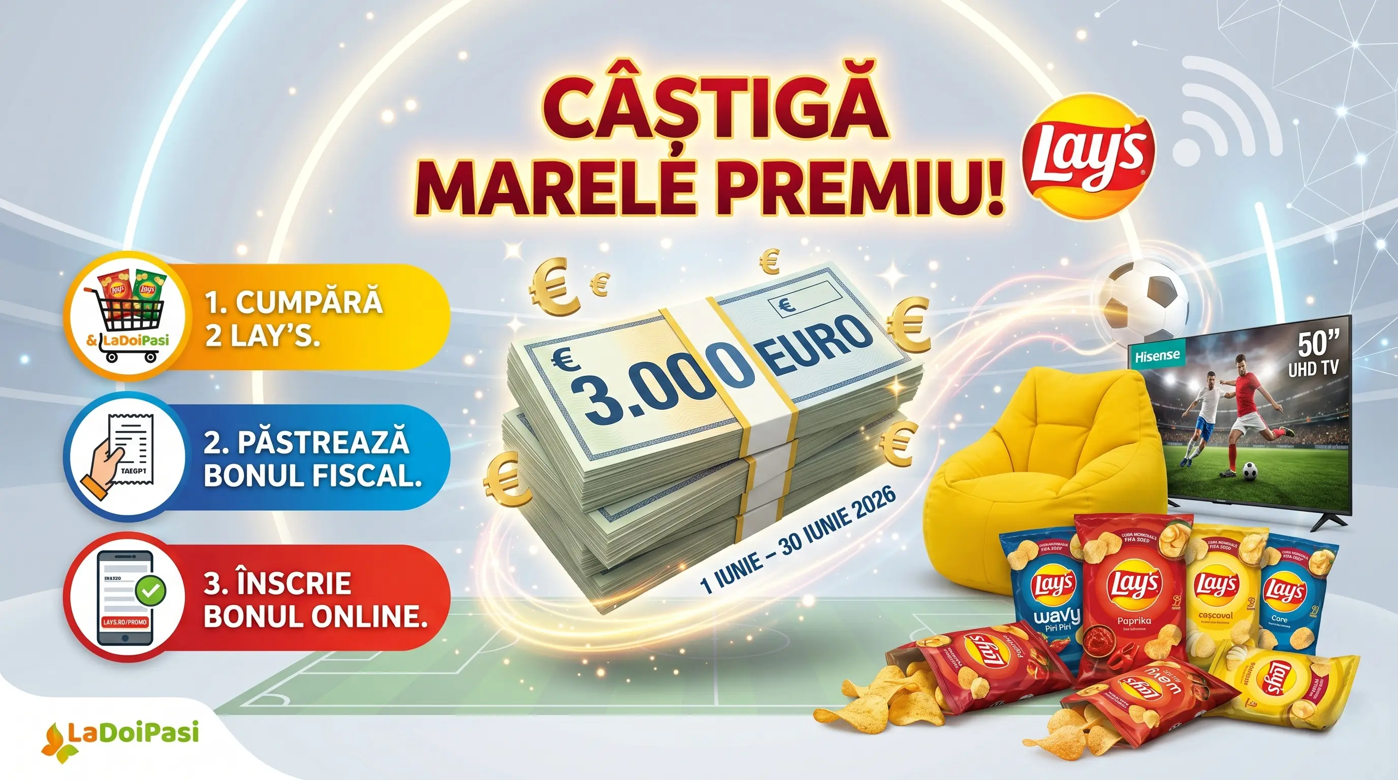 Concurs Lay's La Doi Pasi: Câștigă 3.000€ sau Kit Mondial! (până pe 30 Iun) - Concursier