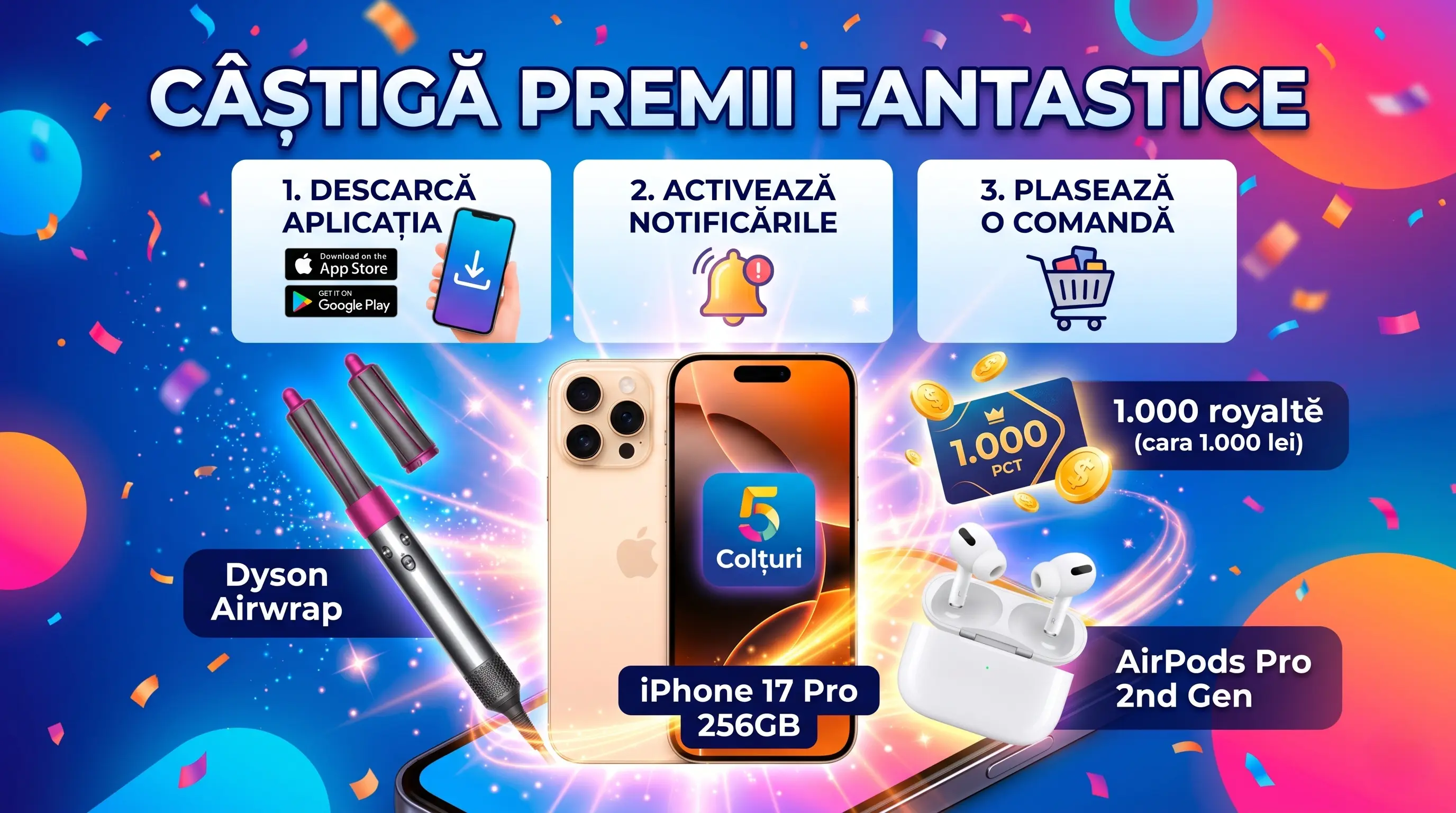 Concurs 5 Colțuri: Câștigă iPhone 17 Pro cu o comandă (până pe 31 Iul) - Concursier