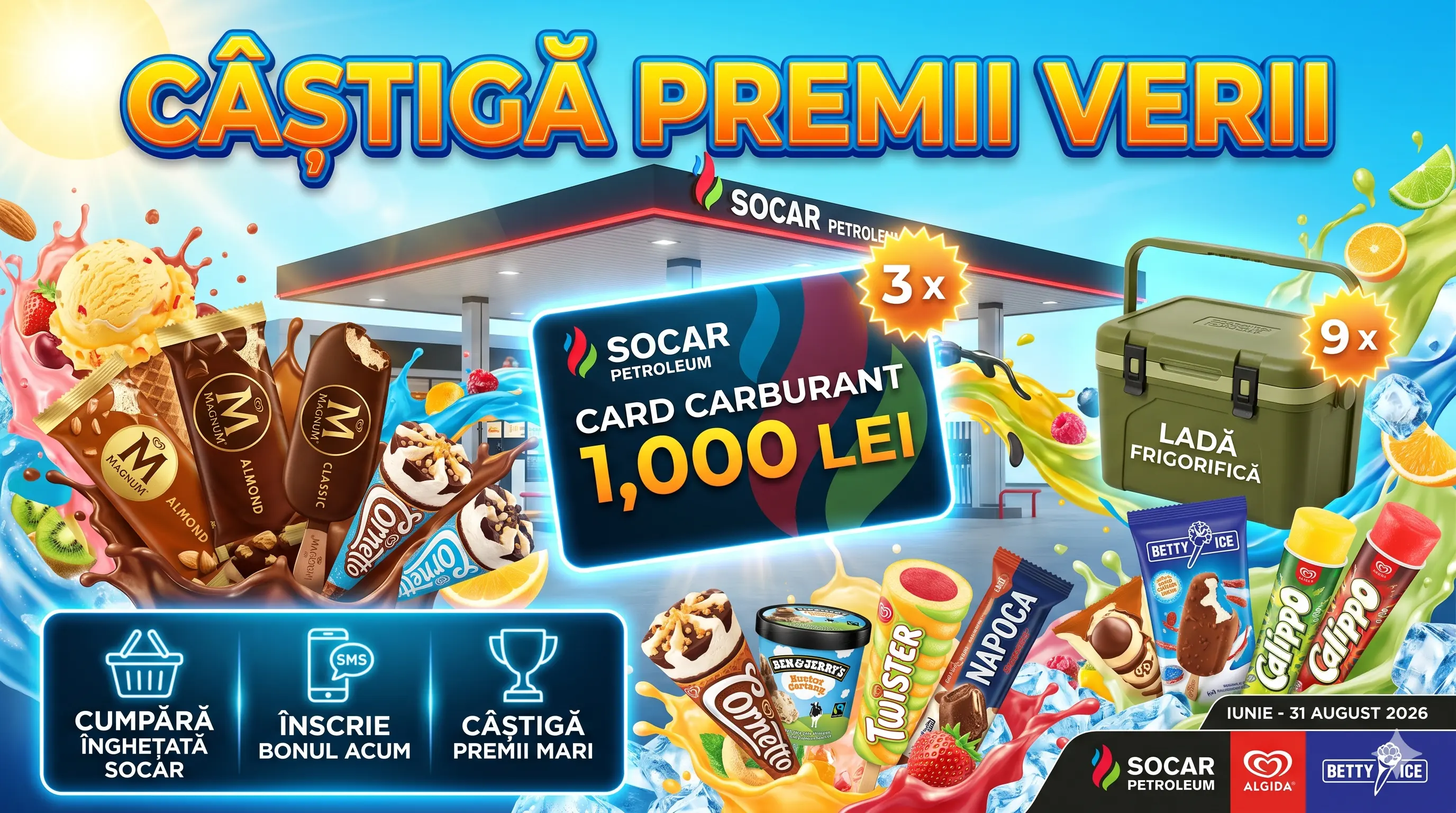 Concurs Concurs SOCAR Algida: Câștigă Card Carburant 1000 lei (până pe 31 Aug) - câștigă...