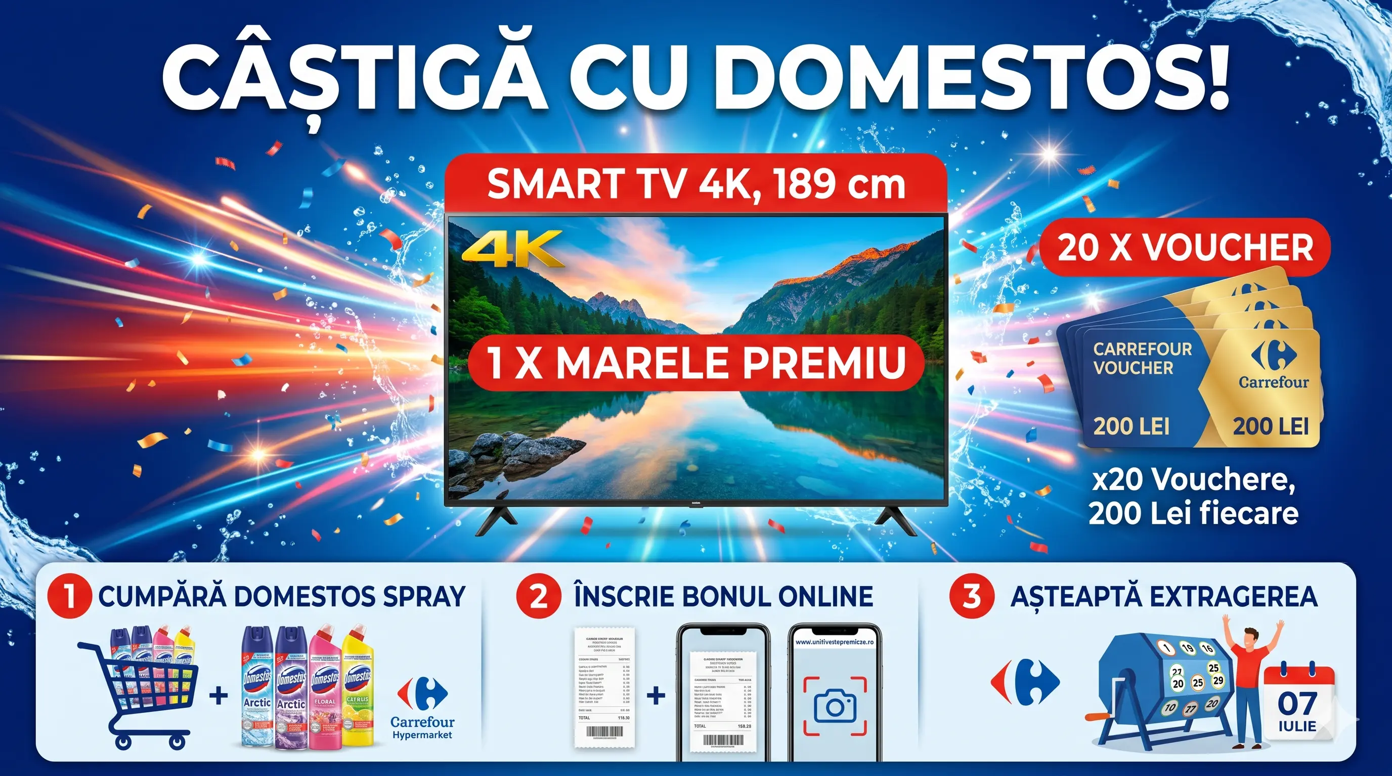 Concurs Concurs Domestos Carrefour: Câștigă TV 4K sau Vouchere (până pe 30 Iun) - câștigă...