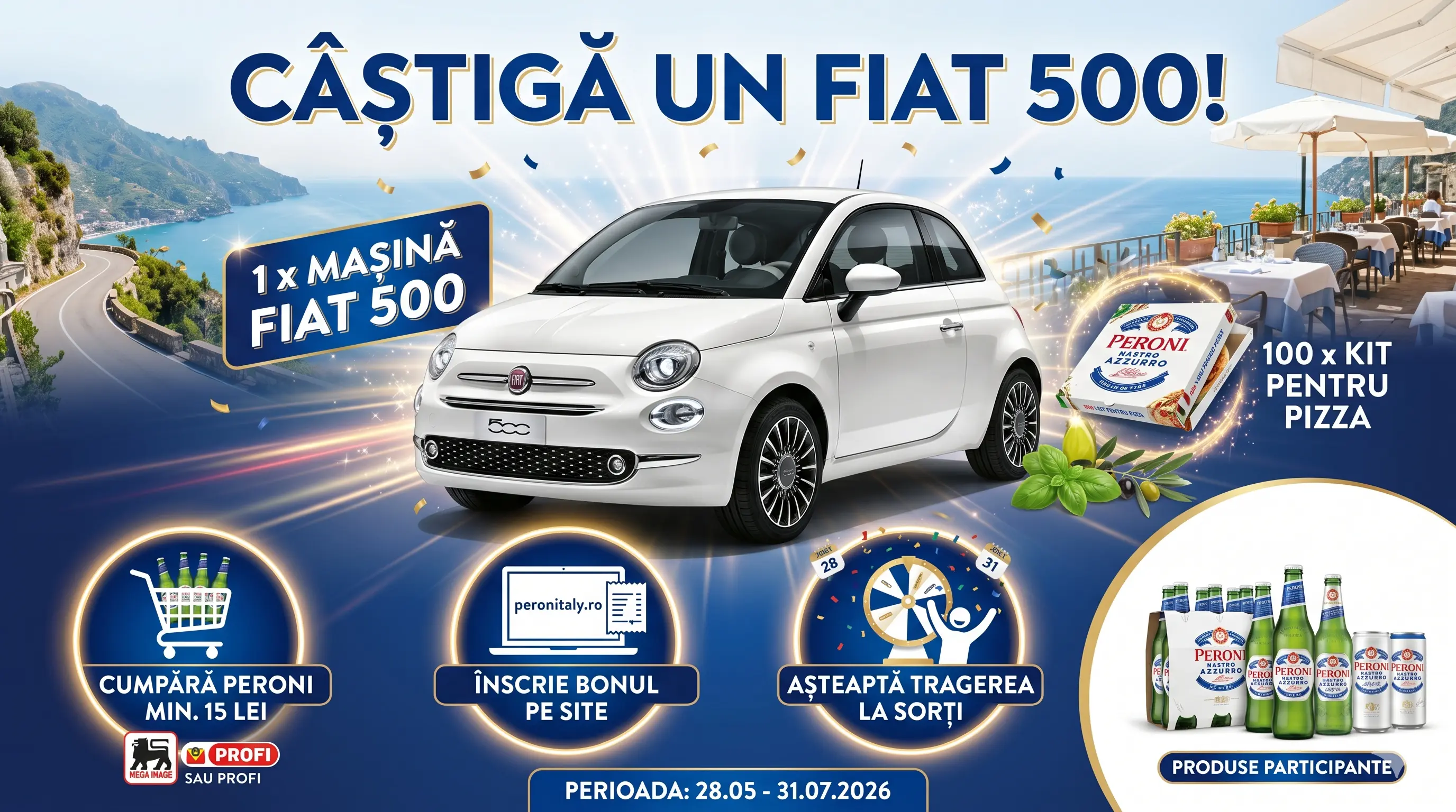 Concurs Peroni la Mega Image & Profi: Câștigă un Fiat 500! (până pe 31 Iul) - Concursier
