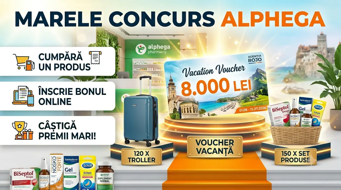 Concurs Concurs Alphega Farmacie: Cumpără și câștigă Voucher de Vacanță (până pe 15 iulie)...