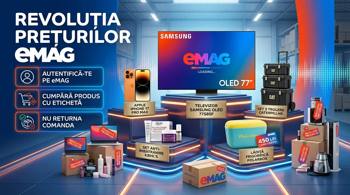 Concurs eMAG: Cumpără și câștigă Televizor Samsung OLED sau iPhone 17 Pro Max (până pe 11...