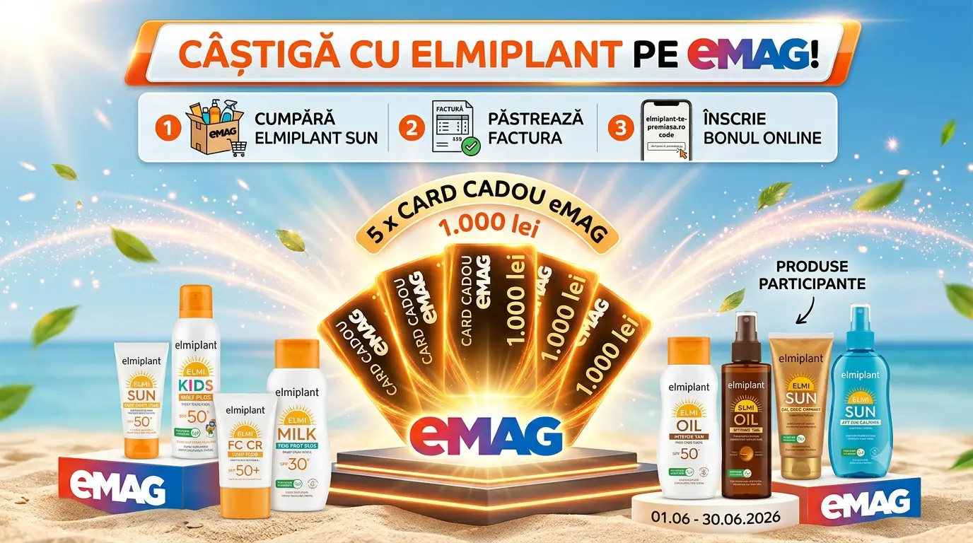 Concurs eMAG: Cumpără produse Elmiplant SUN și câștigă carduri cadou de 1.000 lei (până pe...