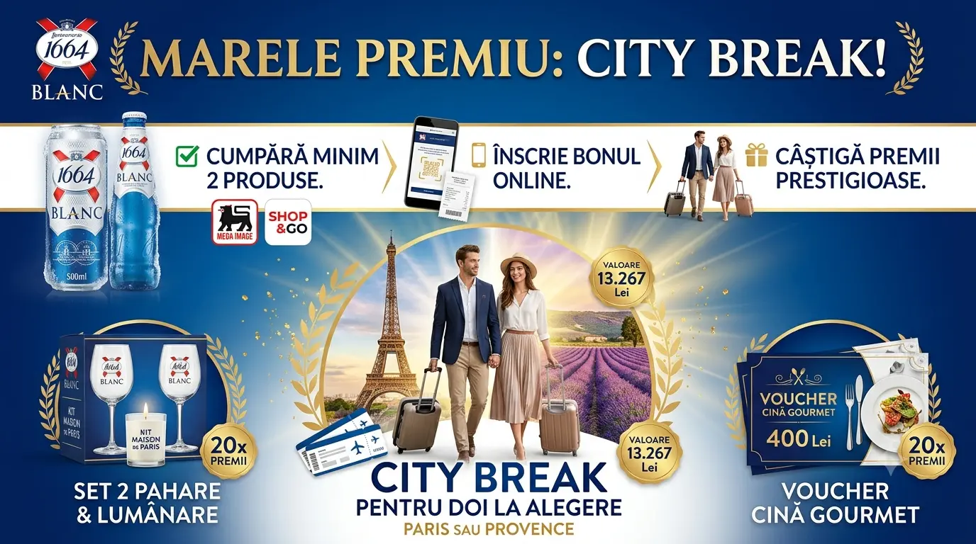 Concurs Mega Image: Cumpără 1664 Blanc și câștigă City Break în Paris (până pe 26 iulie) -...