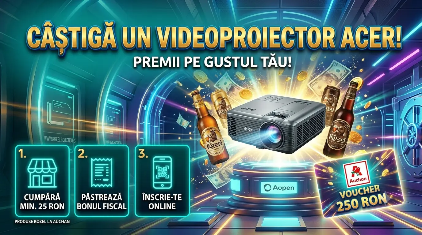 Concurs Auchan: Cumpără Kozel și câștigă videoproiectoare și vouchere (până pe 14 iulie) -...