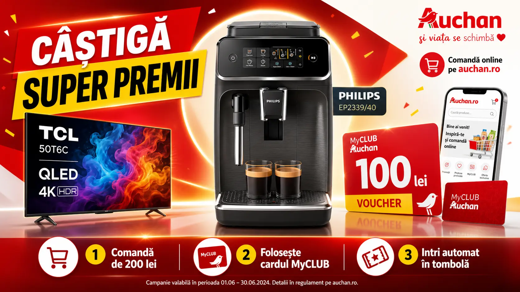 Concurs Auchan - Cumpără și câștigă un televizor QLED Smart (până pe 30 iunie) - Concursier
