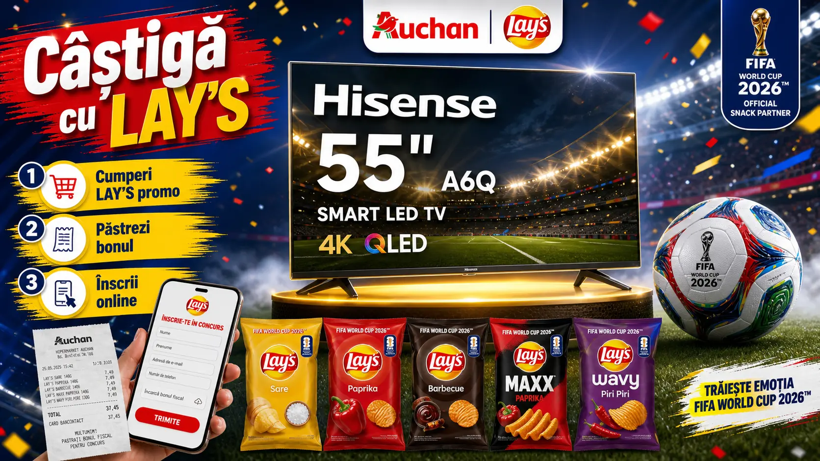 Concurs Concurs Auchan - Televizoare HISENSE și mingi FIFA 2026 - câștigă Televizor LED...