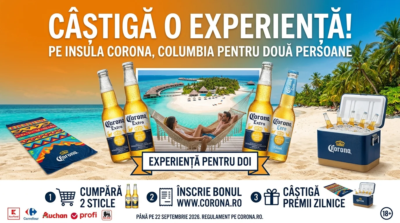 Concurs Concurs Corona: Cumpără 2 sticle și câștigă o experiență în Columbia (până pe 22...