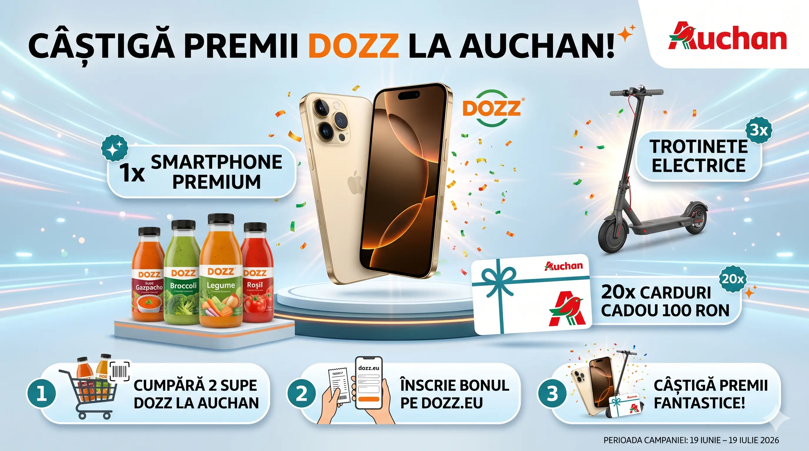 Concurs Concurs Auchan: Cumpără 2 produse DOZZ și câștigă un smartphone de 6.500 RON (până...