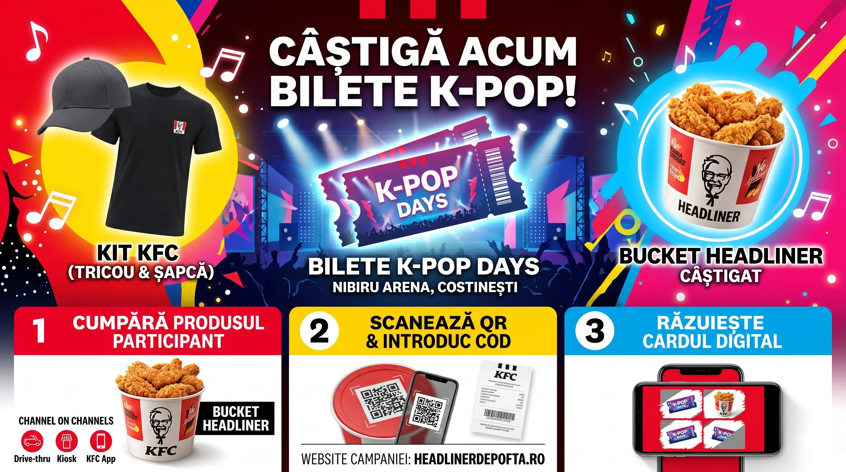 Concurs KFC Câștigă Kit KFC și Bilete K-POP Days (până pe 15 iulie) - Concursier