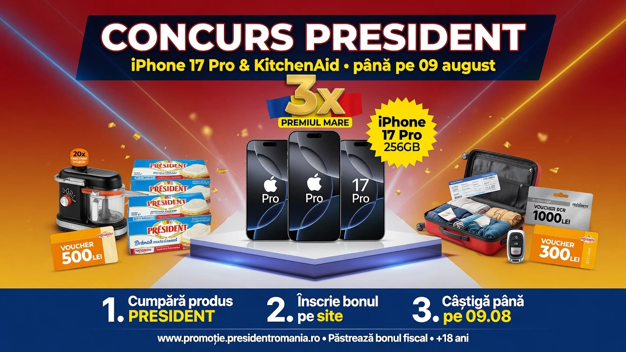 Concurs President Romania- Câștigă  iPhone 17 Pro si KitchenAid (până pe 09 august) -...