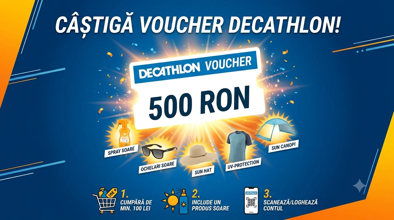 Concurs Decathlon: Cumpără produse de protecție solară și câștigă voucher de 500 RON (până...