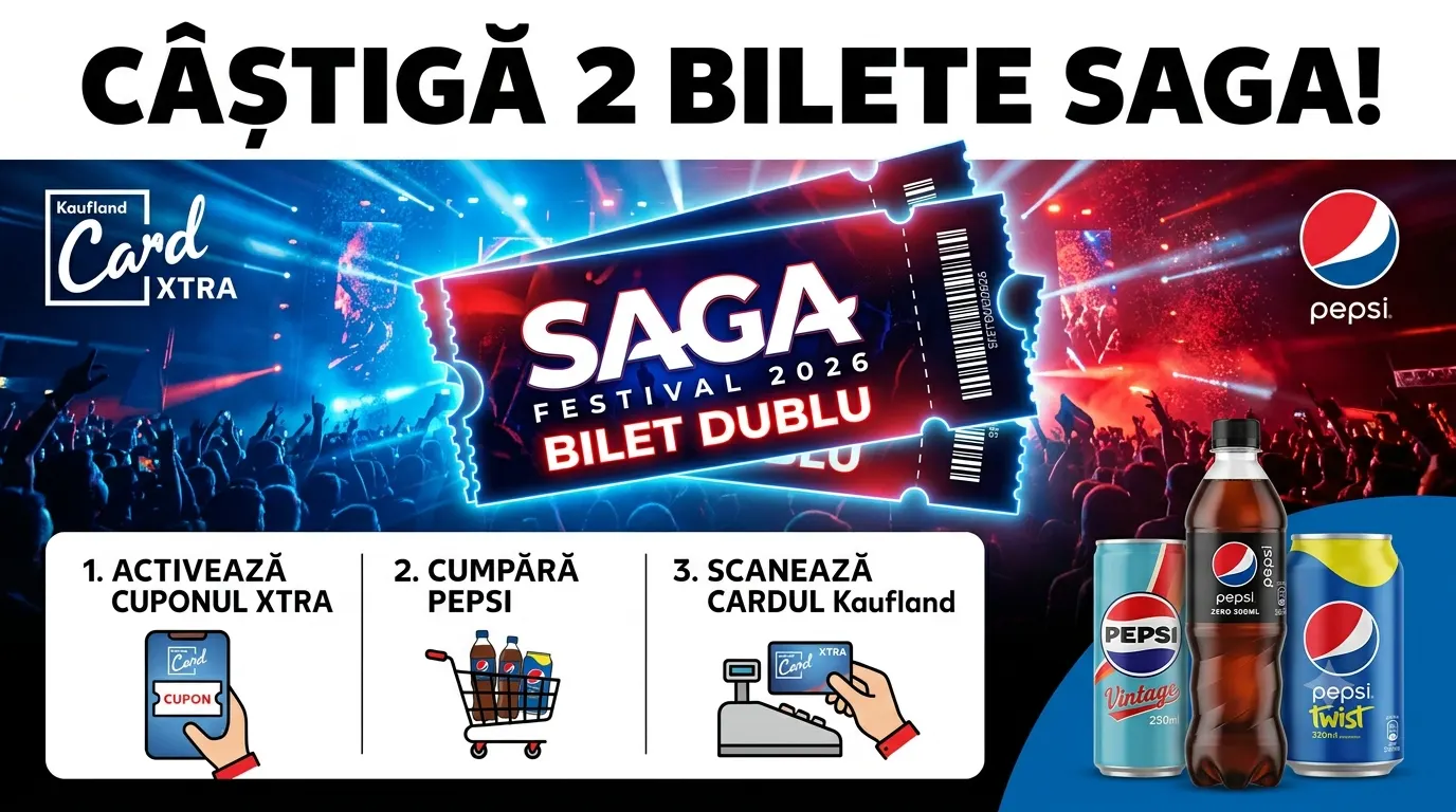 Concurs Kaufland: Cumpără Pepsi și câștigă bilete la SAGA Festival (până pe 4 august) -...